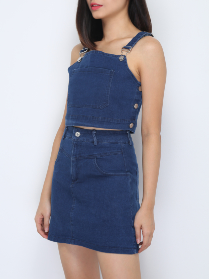 Denim Sleeveless Top With Skirt pant Set 37278