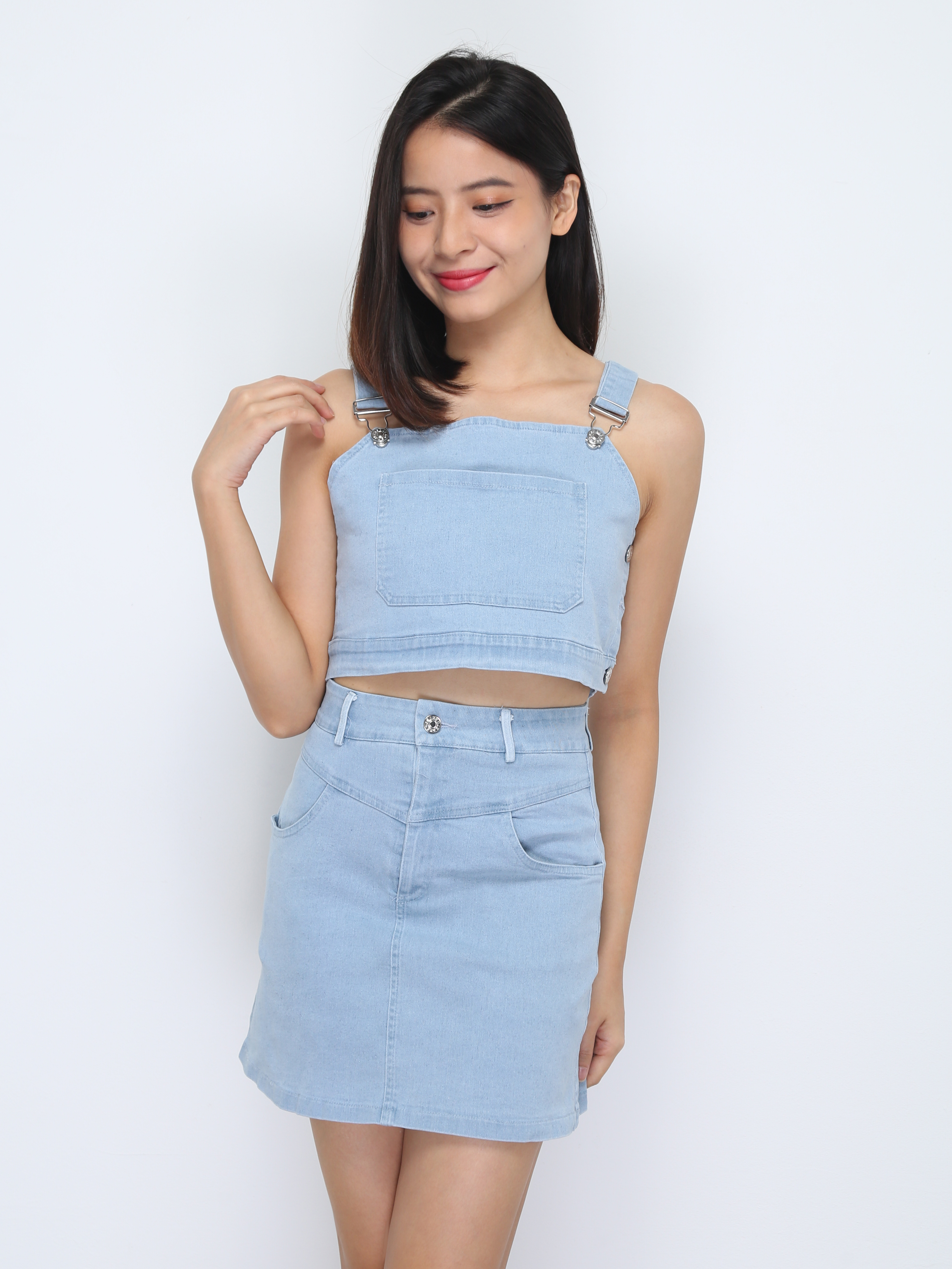 Denim Sleeveless Top With Skirt pant Set 37278