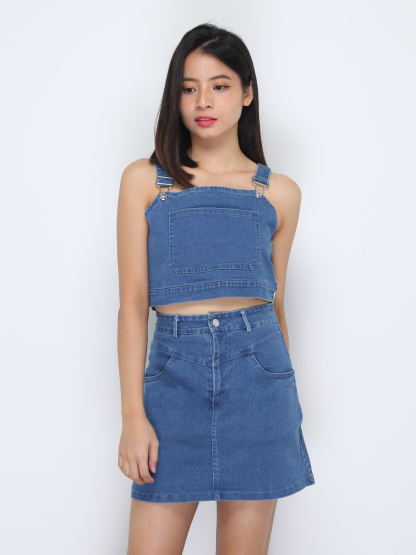 Denim Sleeveless Top With Skirt pant Set 37278