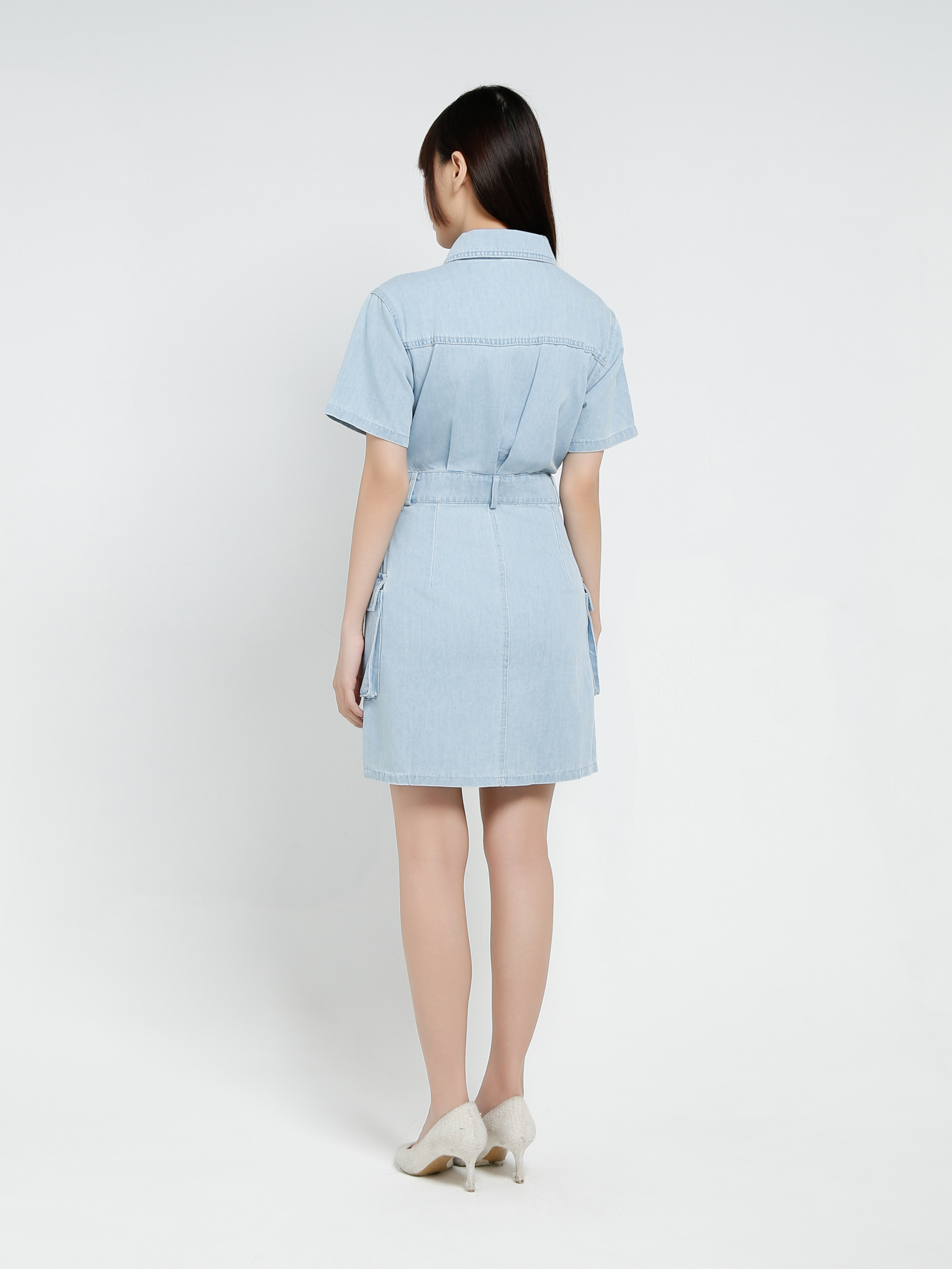 Denim Short Sleeve Front Button Dress 37329