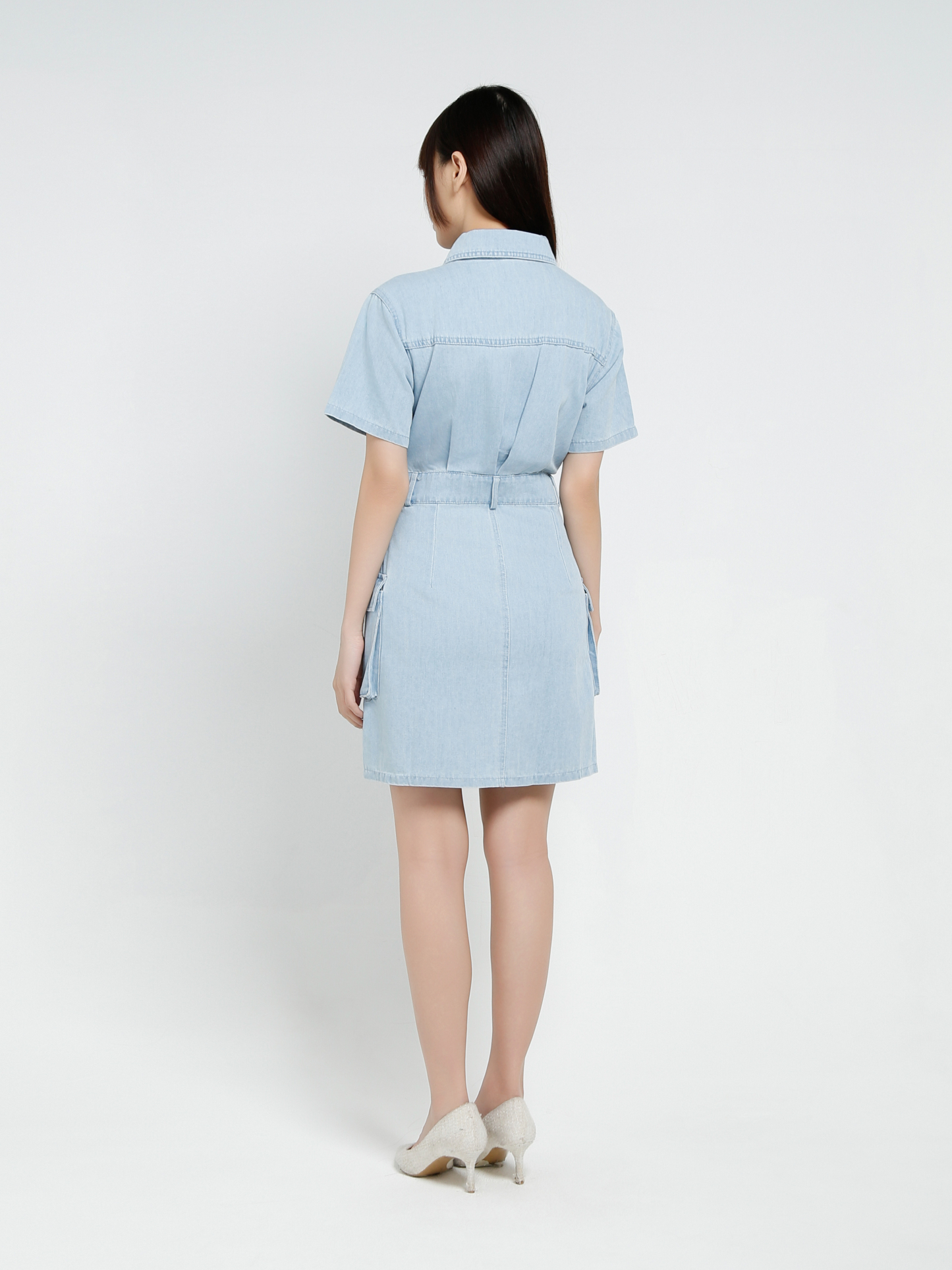 Denim Short Sleeve Front Button Dress 37329