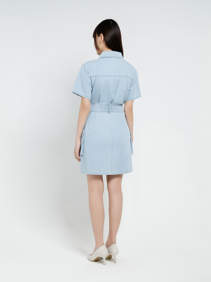 Denim Short Sleeve Front Button Dress 37329