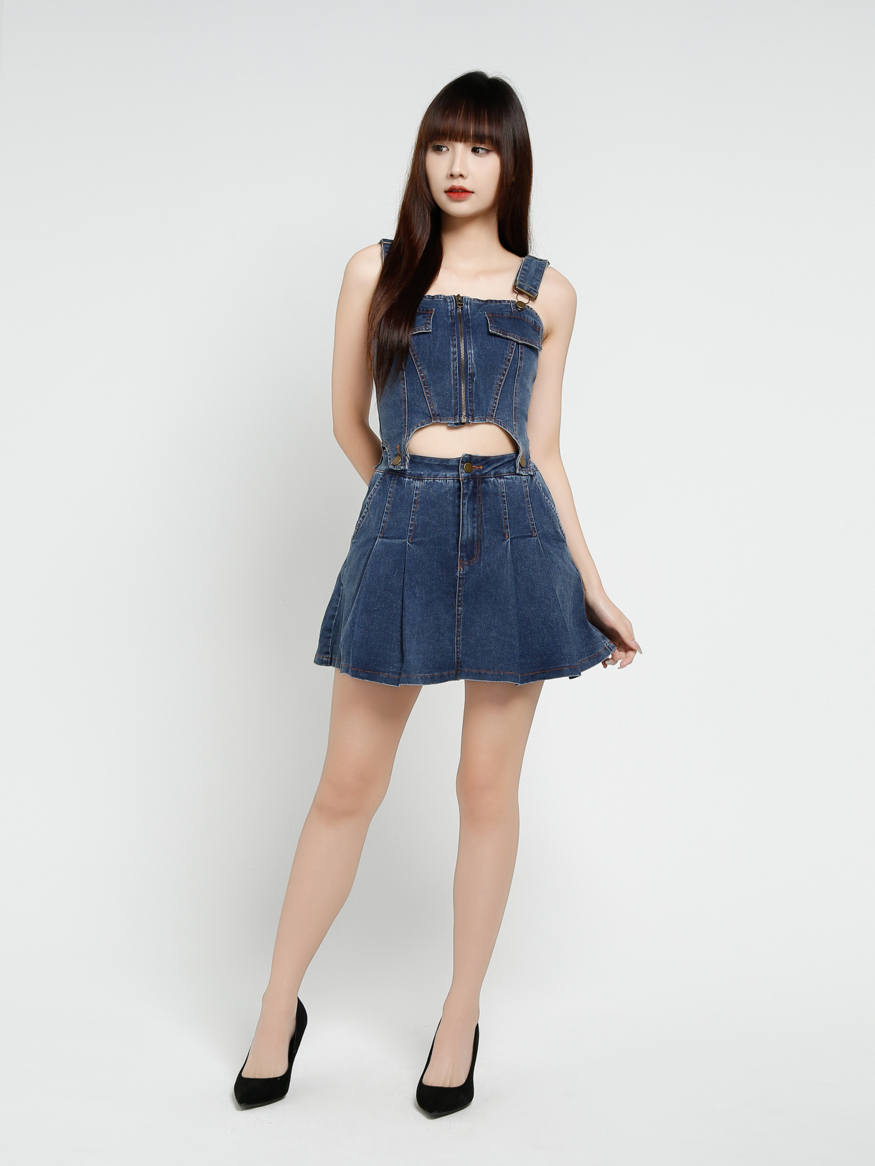 Denim Sleeveless Front Zip Dress 37349