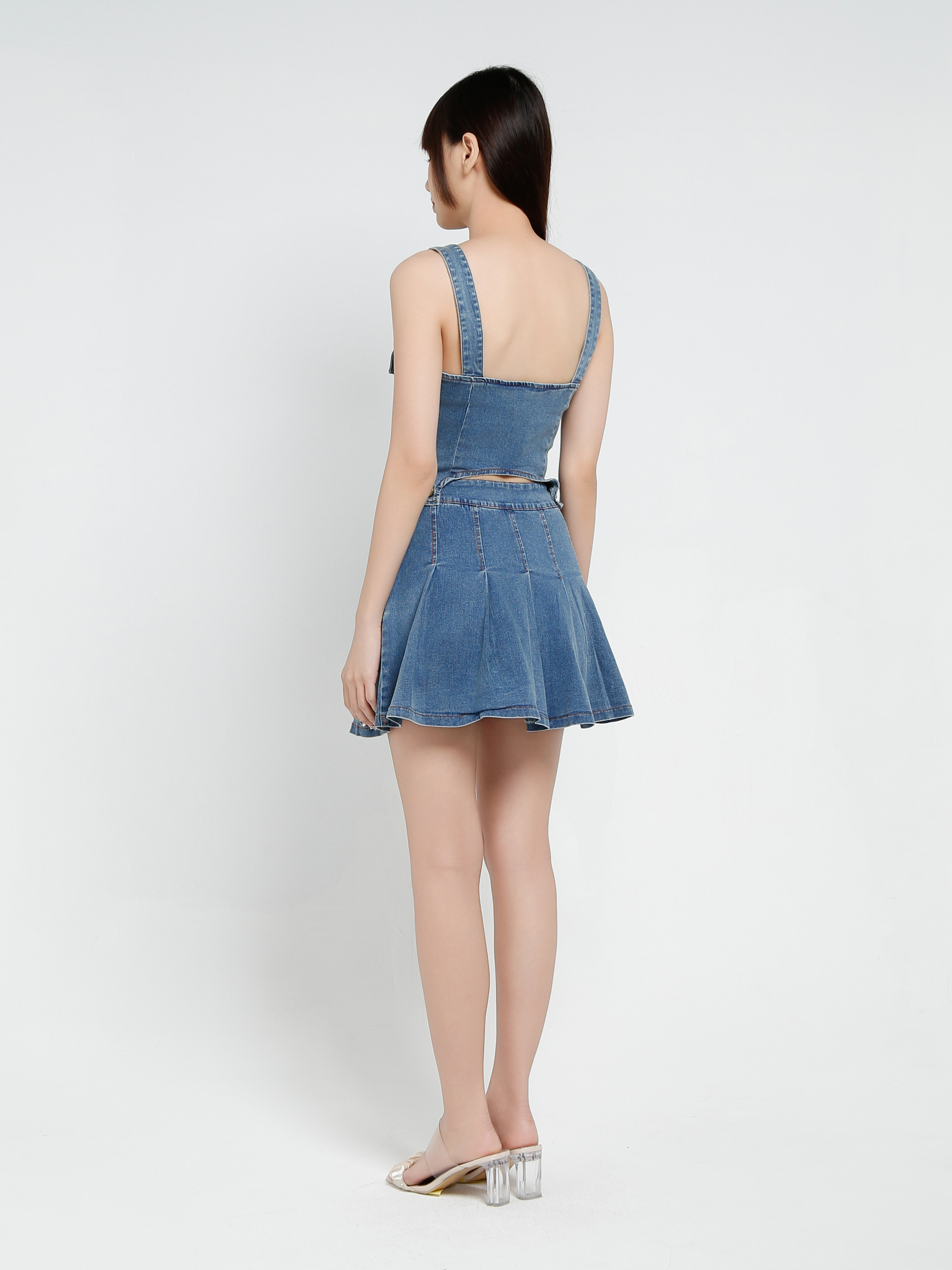 Denim Sleeveless Front Zip Dress 37349
