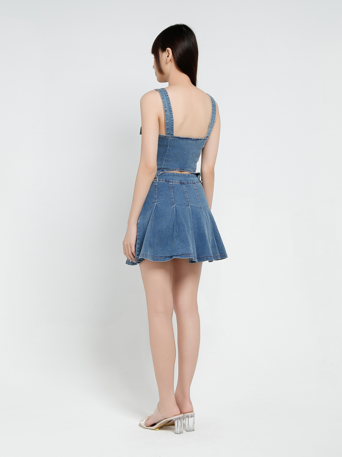 Denim Sleeveless Front Zip Dress 37349