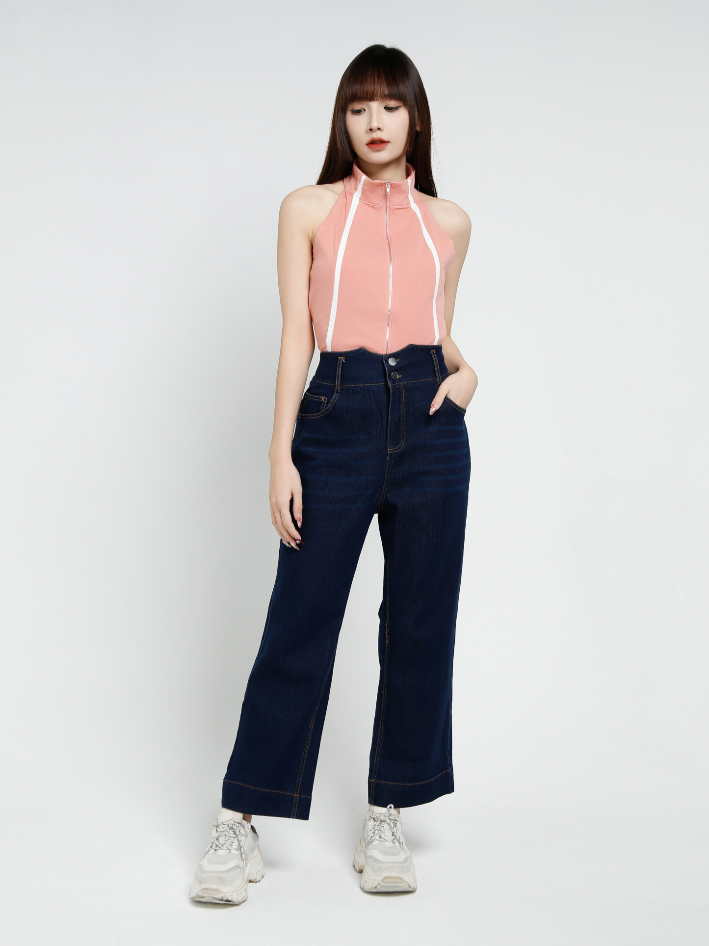 Denim High Waist Side Pocket Long Pant 37379
