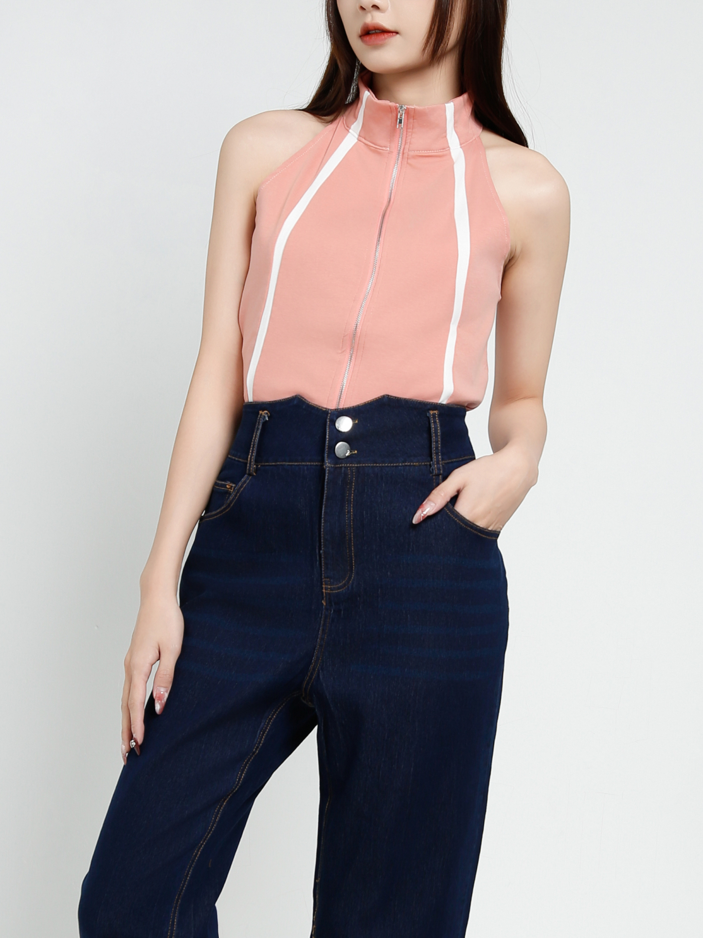 Denim High Waist Side Pocket Long Pant 37379