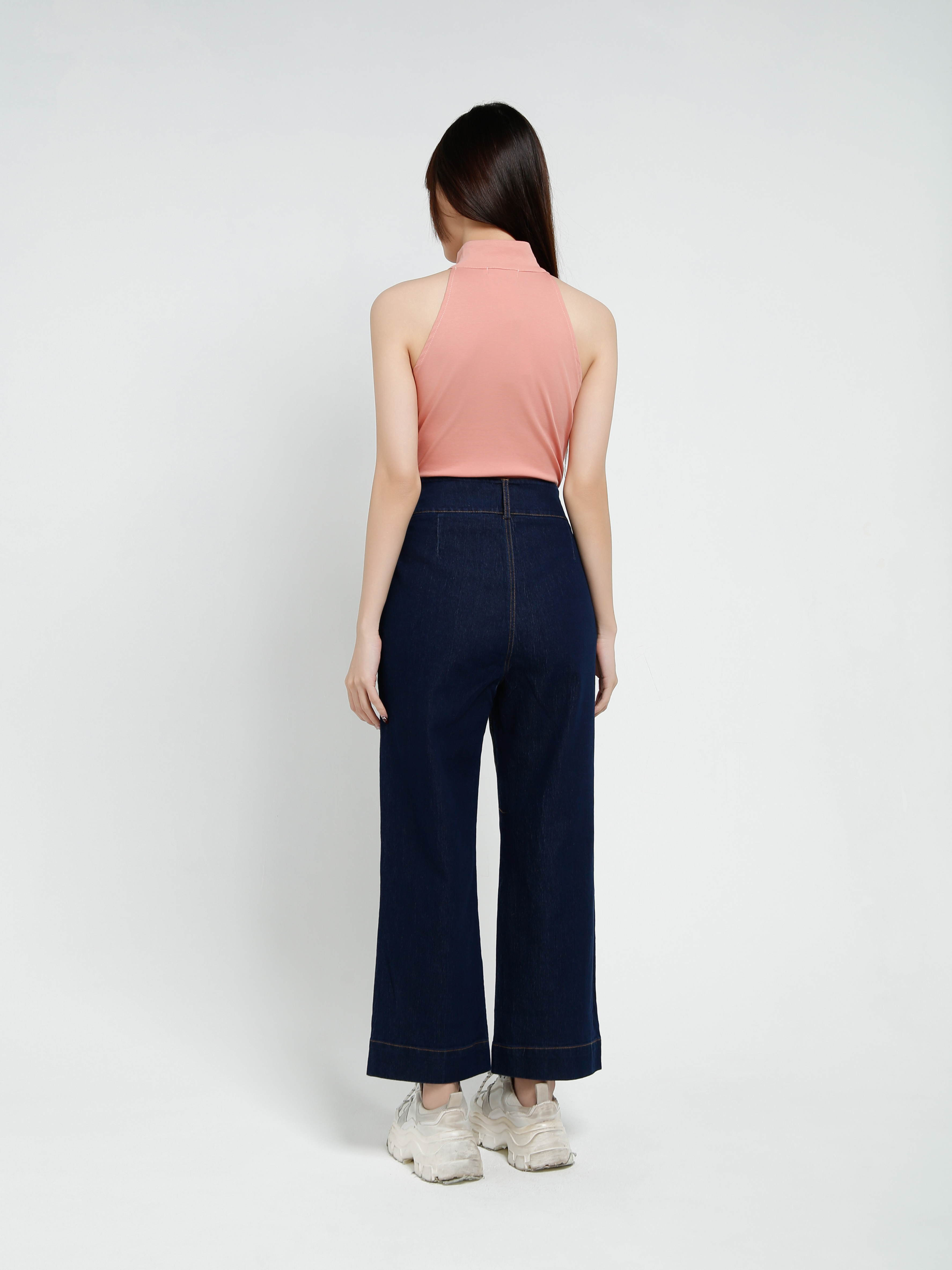 Denim High Waist Side Pocket Long Pant 37379