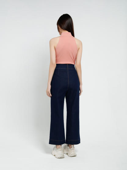 Denim High Waist Side Pocket Long Pant 37379