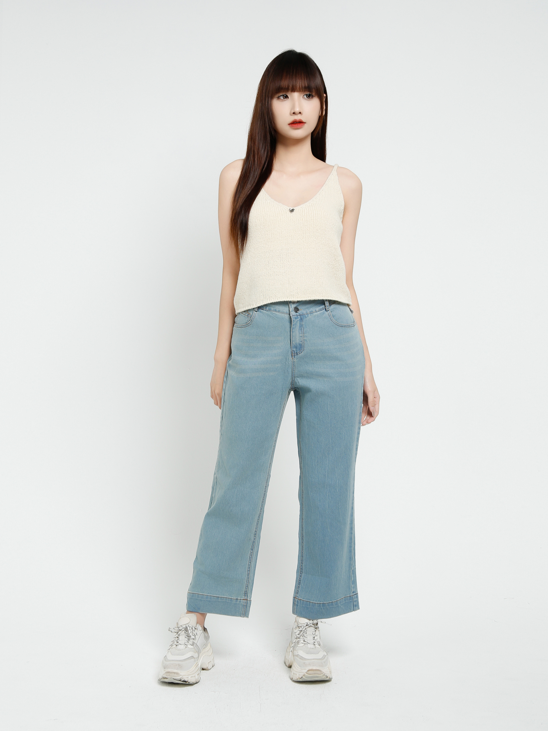 Denim High Waist Side Pocket Long Pant 37379
