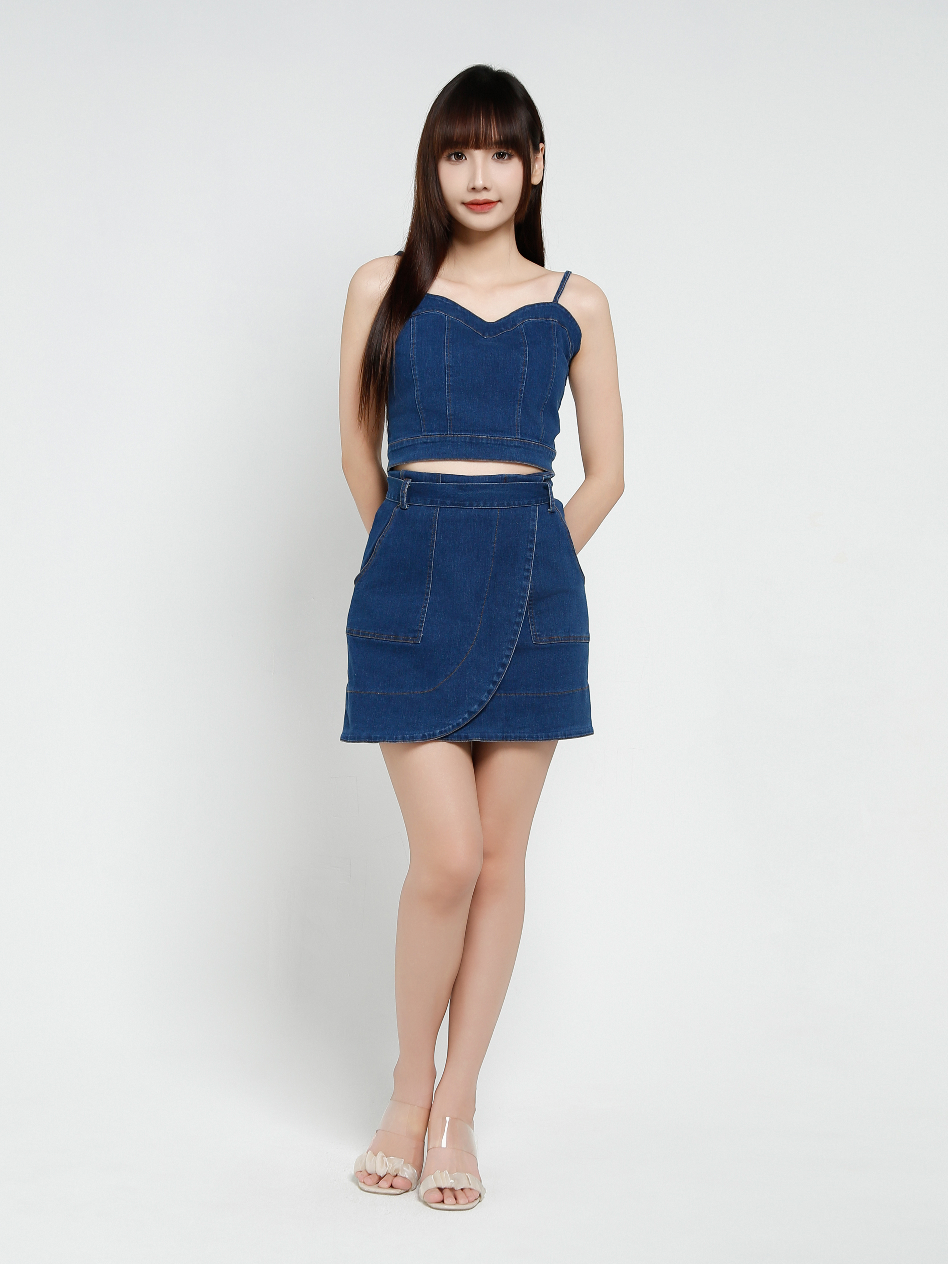 Denim Sleeveless Top With Skirt Set 37456