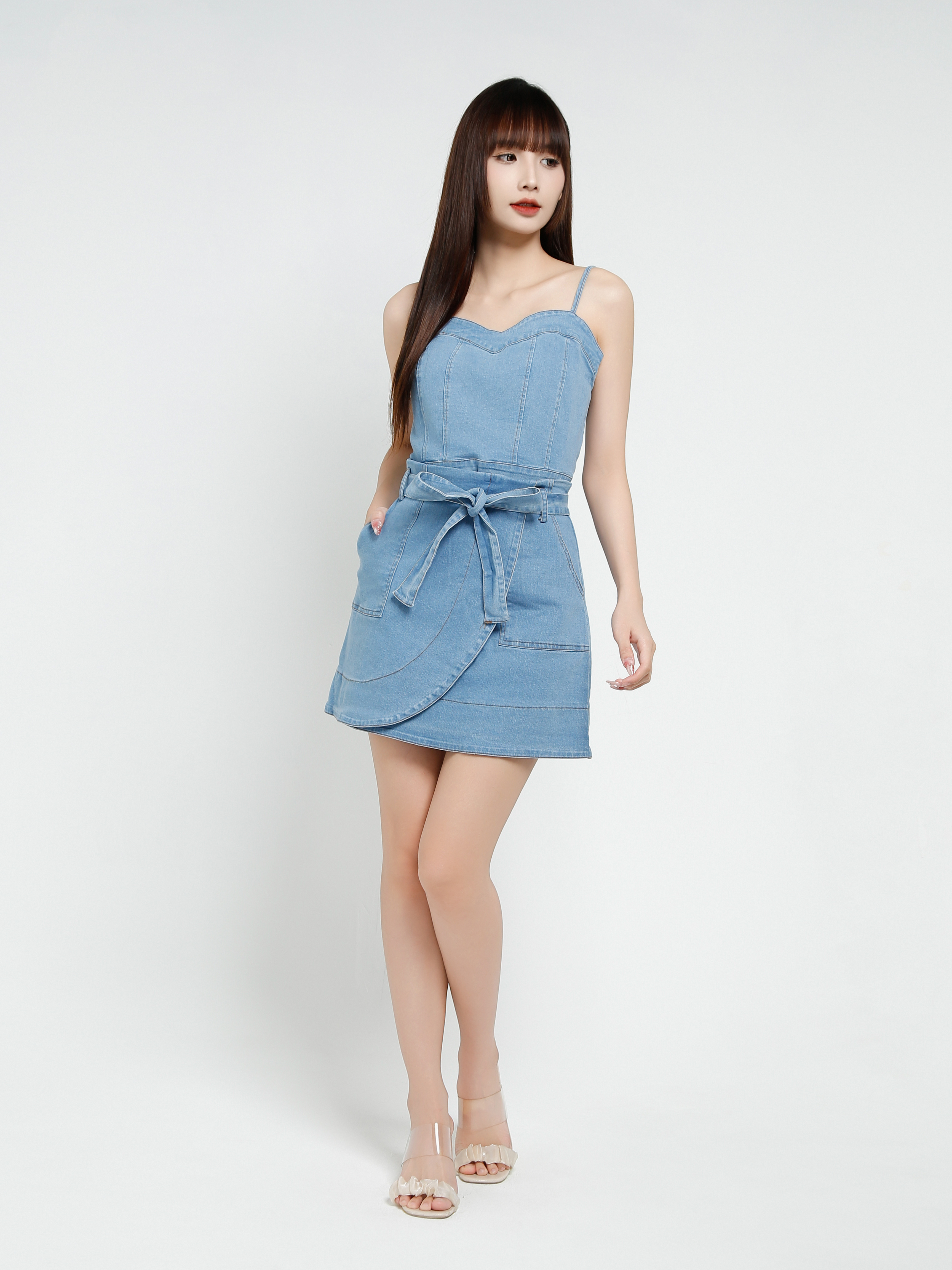 Denim Sleeveless Top With Skirt Set 37456