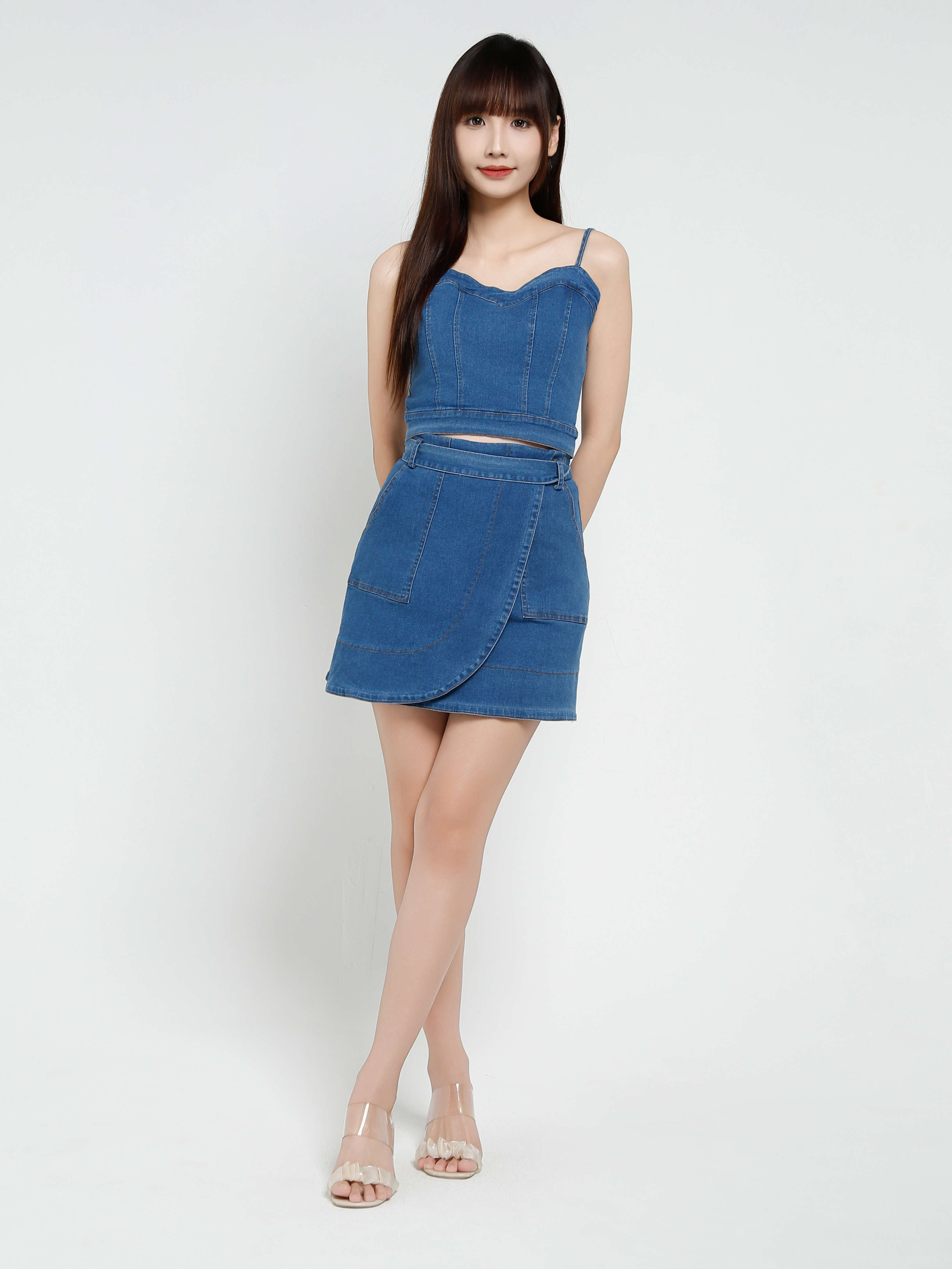 Denim Sleeveless Top With Skirt Set 37456
