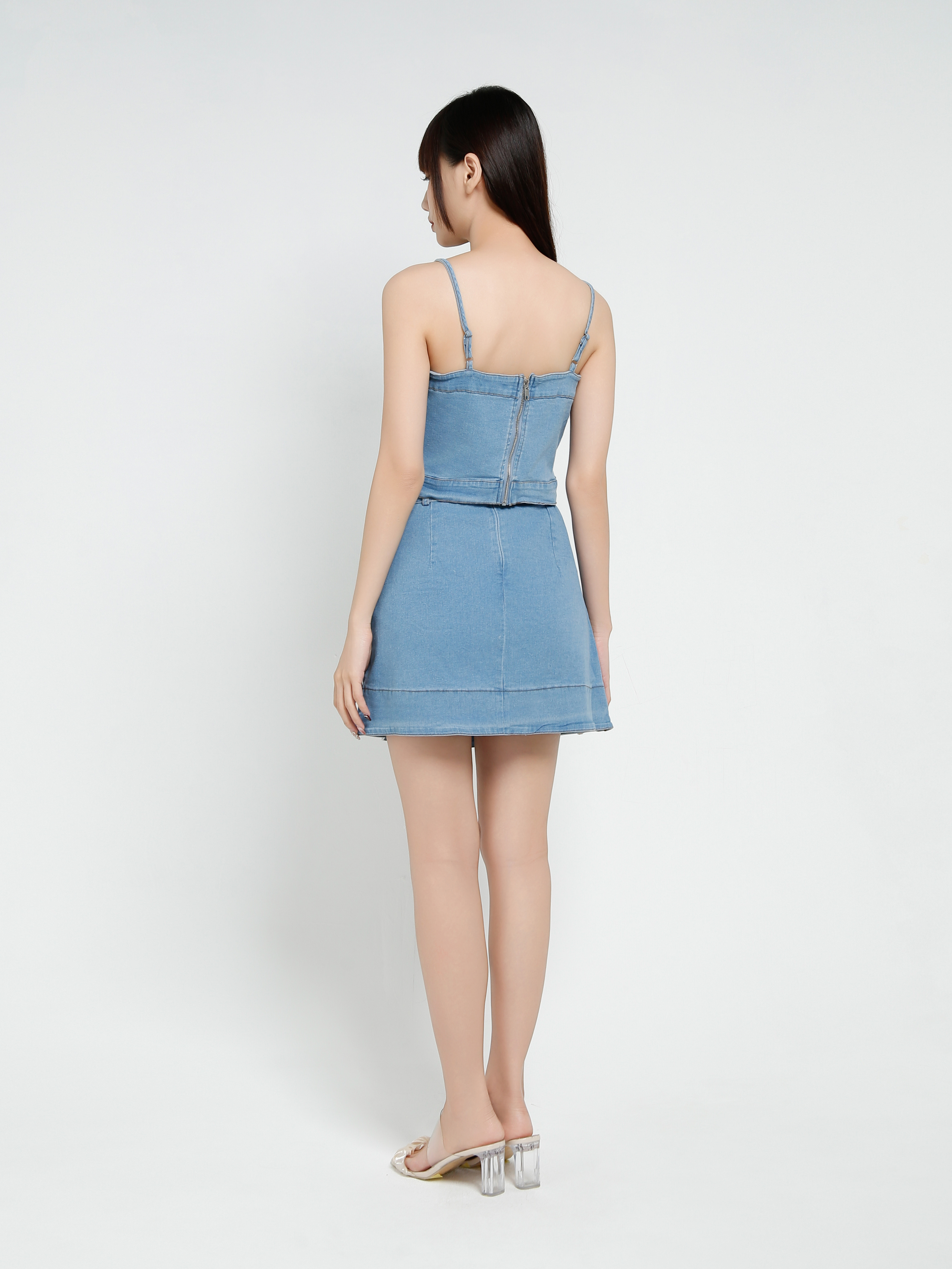 Denim Sleeveless Top With Skirt Set 37456