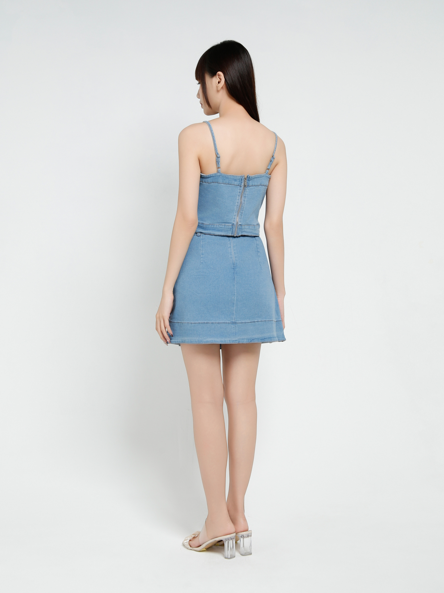 Denim Sleeveless Top With Skirt Set 37456