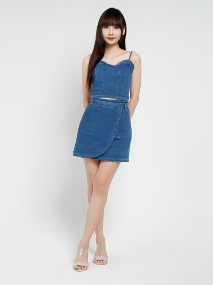 Denim Sleeveless Top With Skirt Set 37456