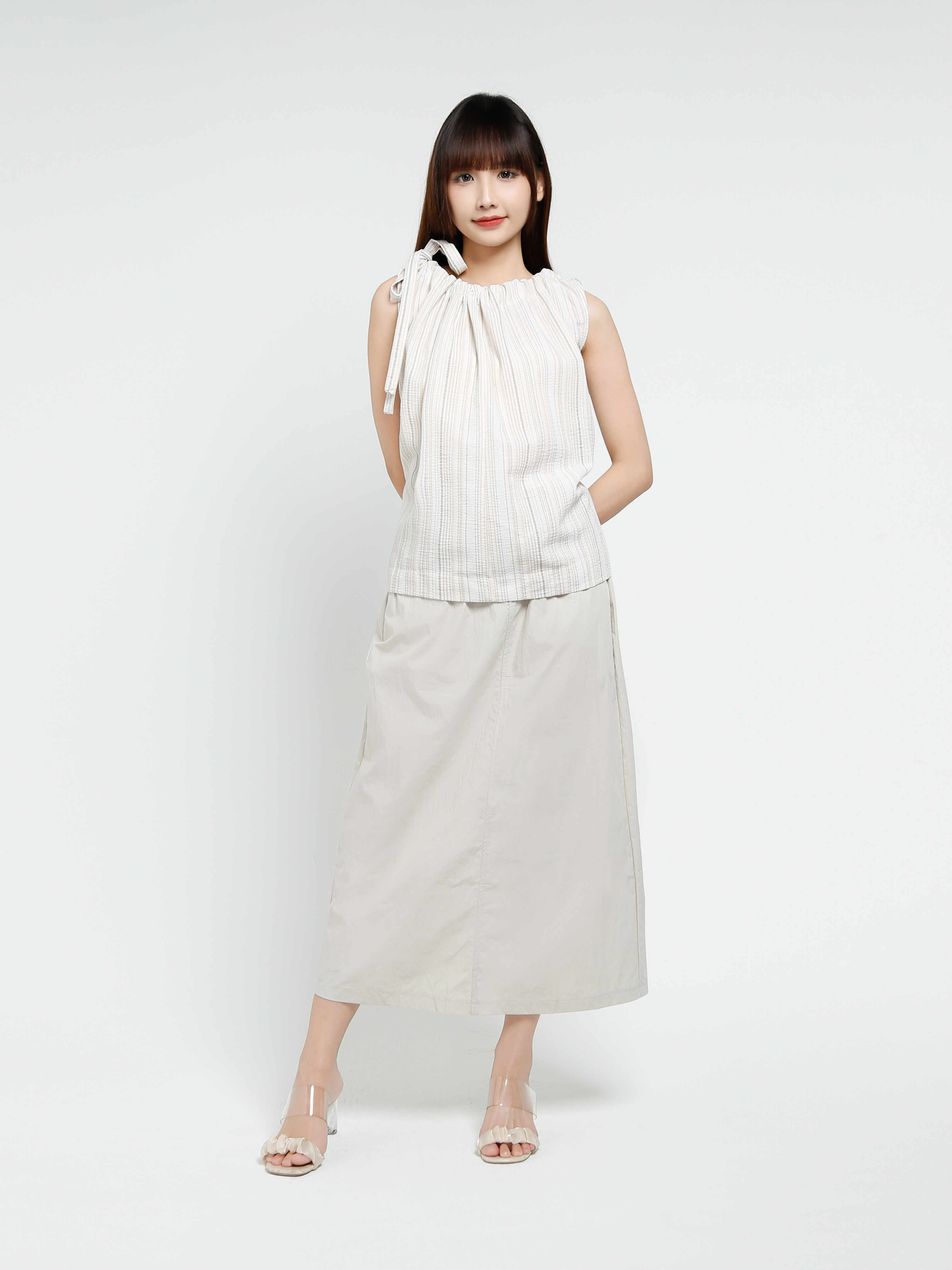 Drawstring Waist Side Pocket Long Skirt 37460