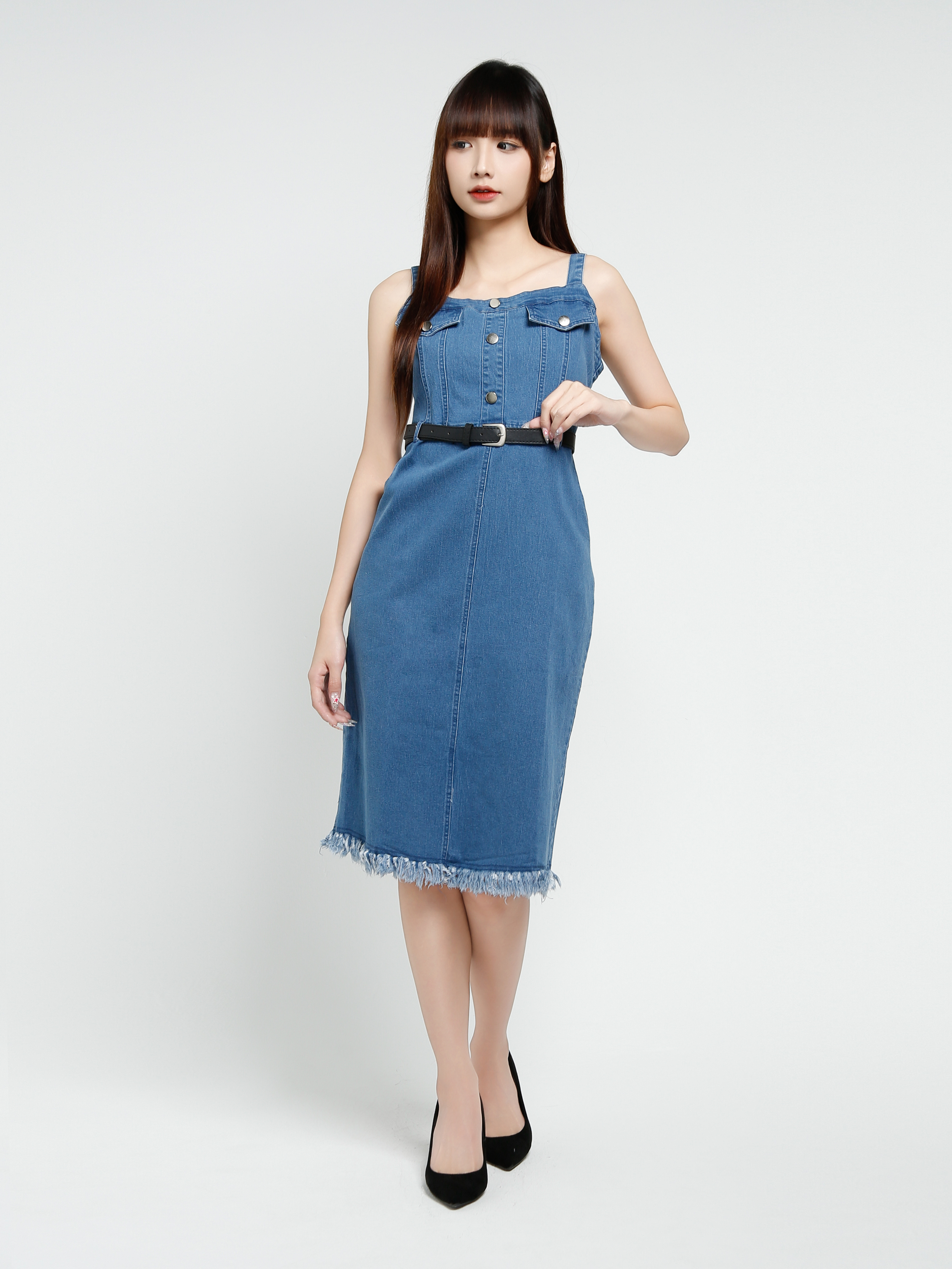 Denim Sleeveless Dress With Belt 37486