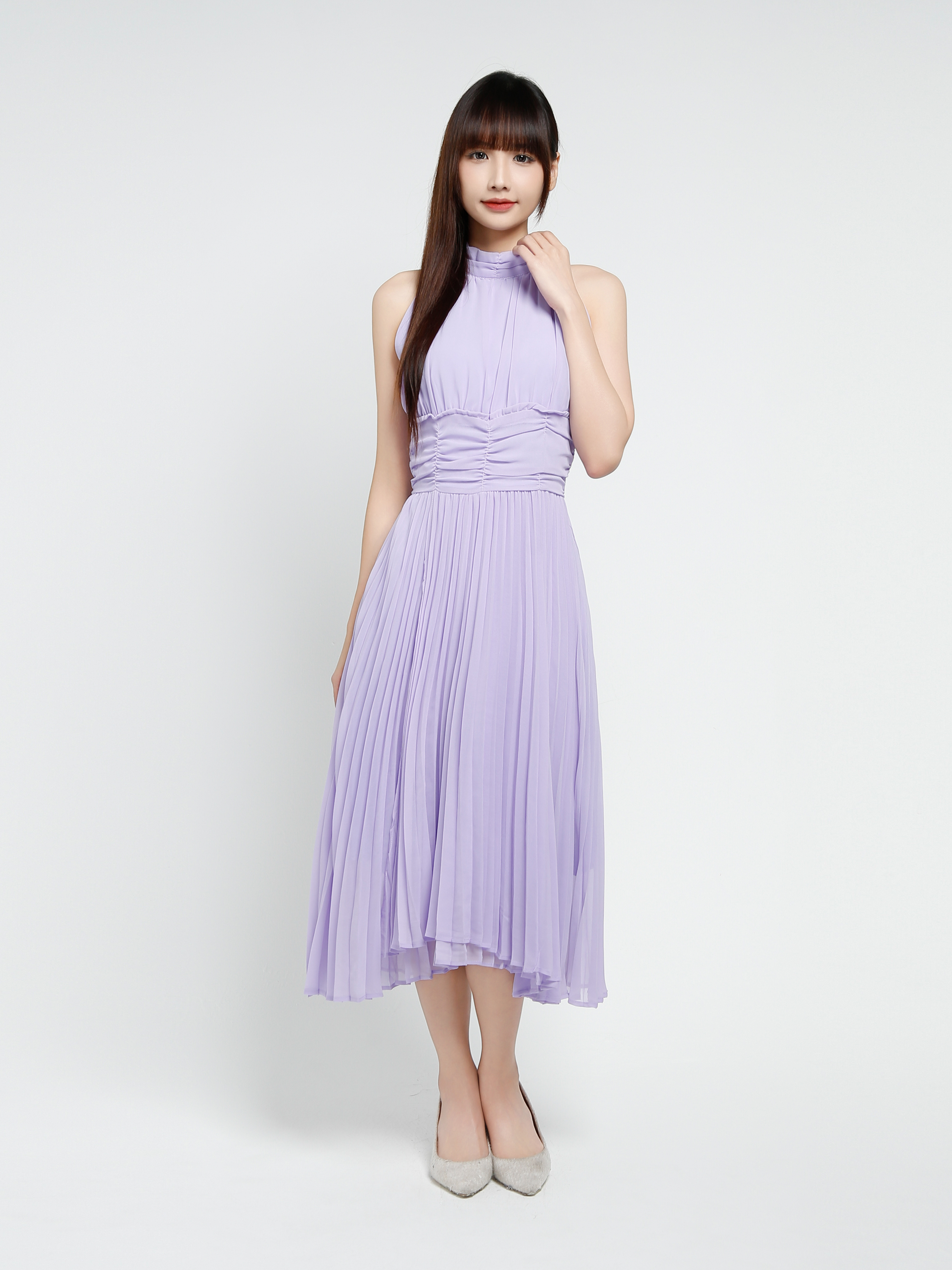 Halter Neck Pleated Dress 37488