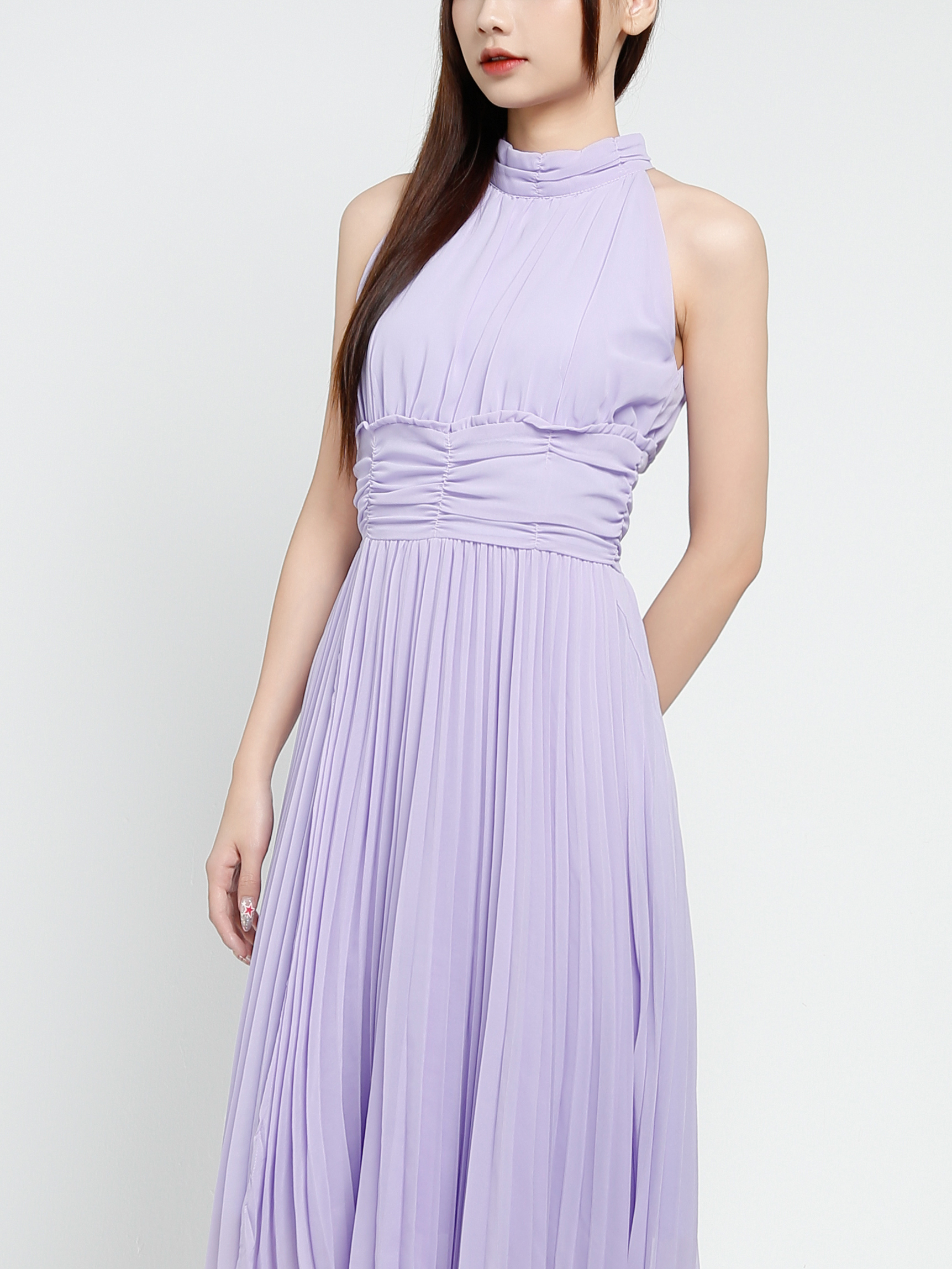 Halter Neck Pleated Dress 37488