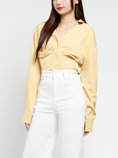 Long Sleeve V Neck Pleated Top 37500