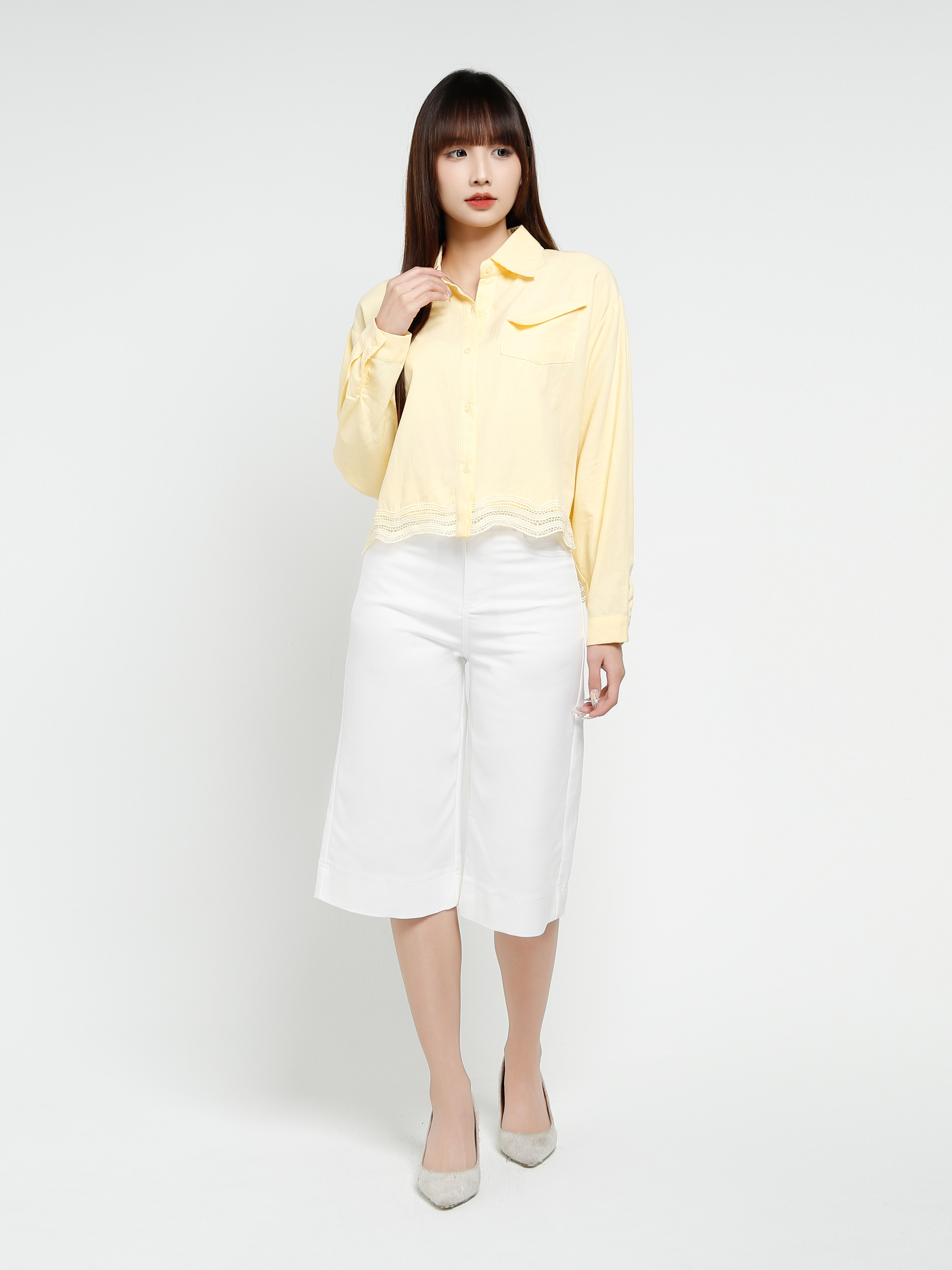 Long Sleeve Front Button Top 37515