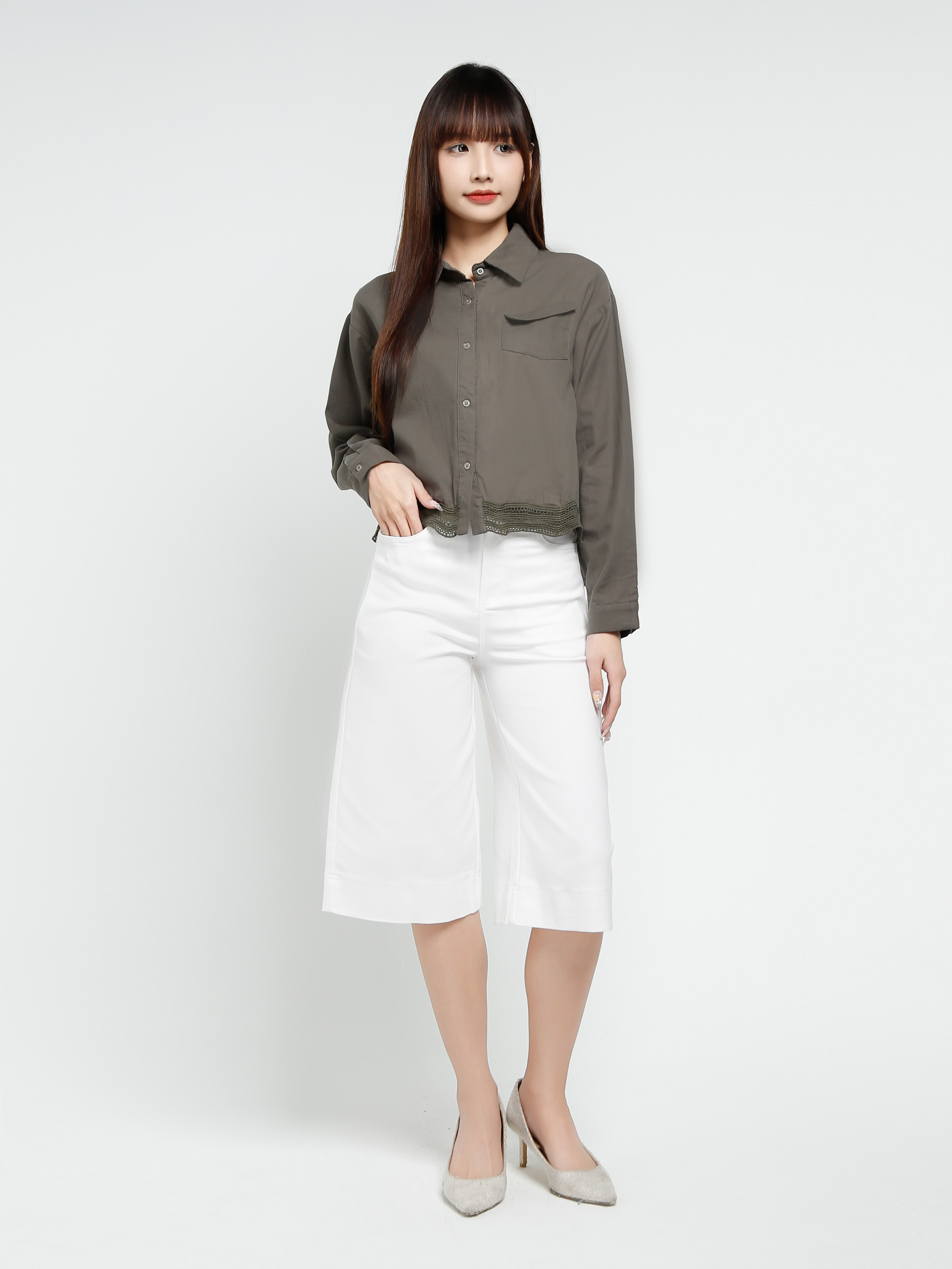 Long Sleeve Front Button Top 37515