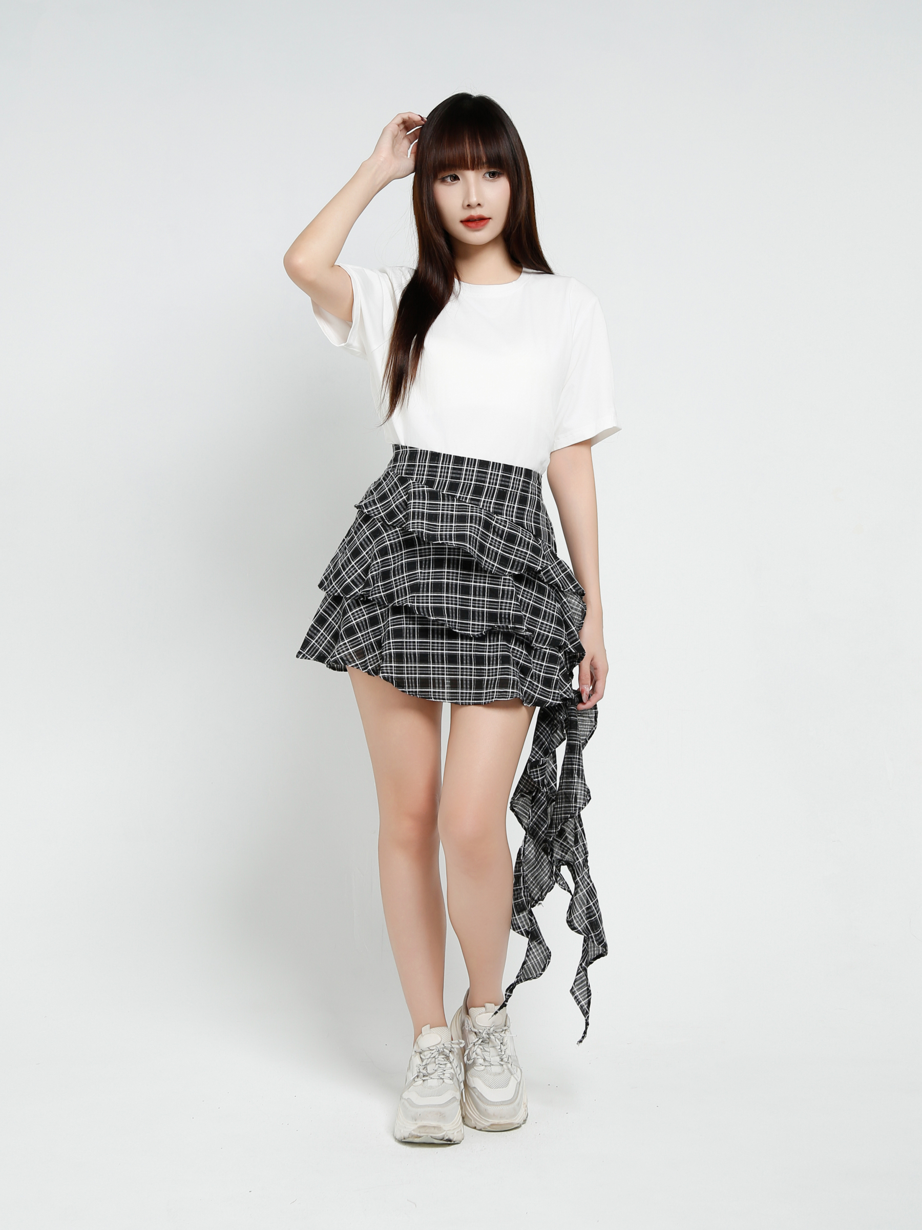 Plaid Ruffles Strap Skirt Pants 37411