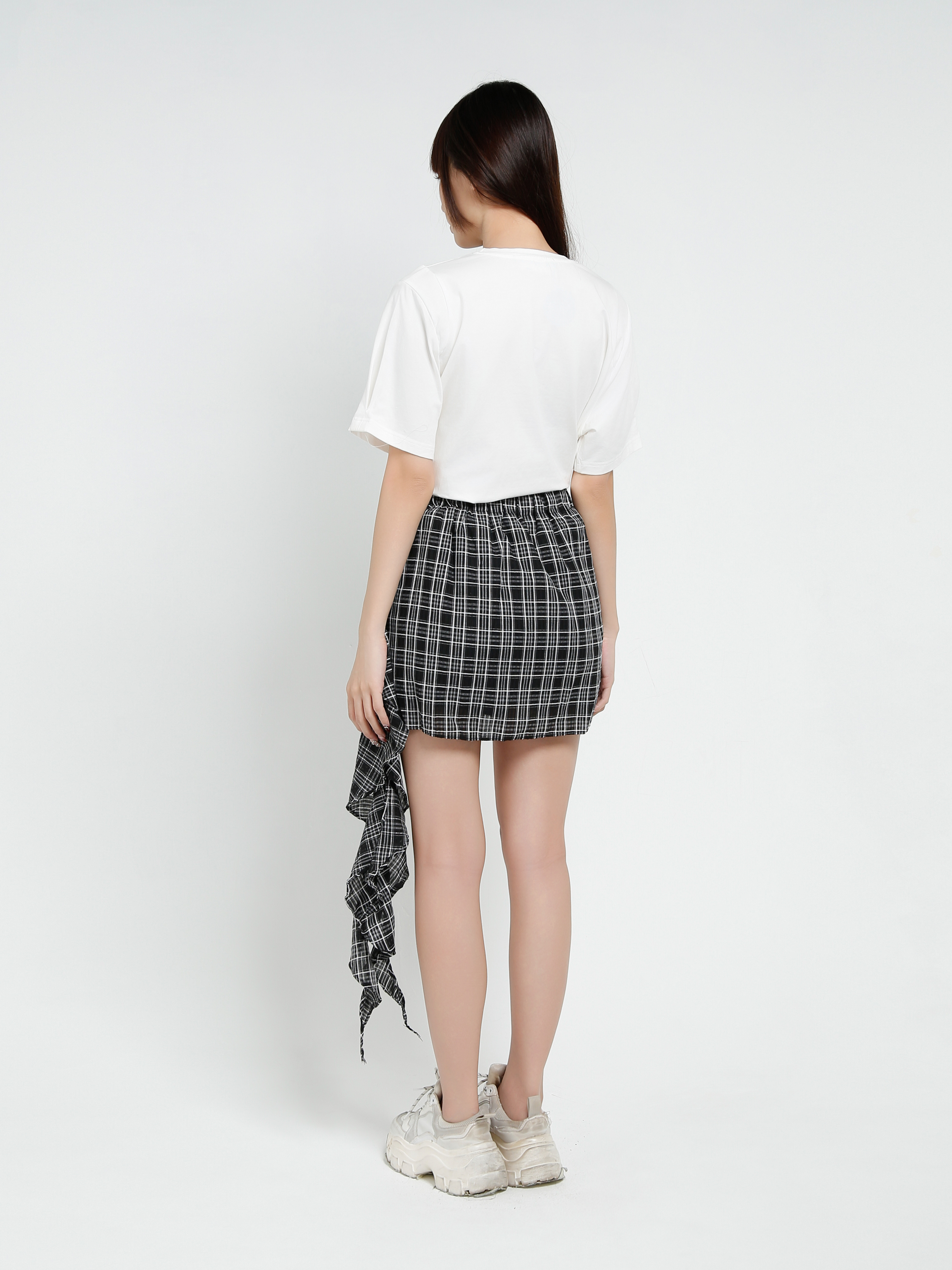 Plaid Ruffles Strap Skirt Pants 37411