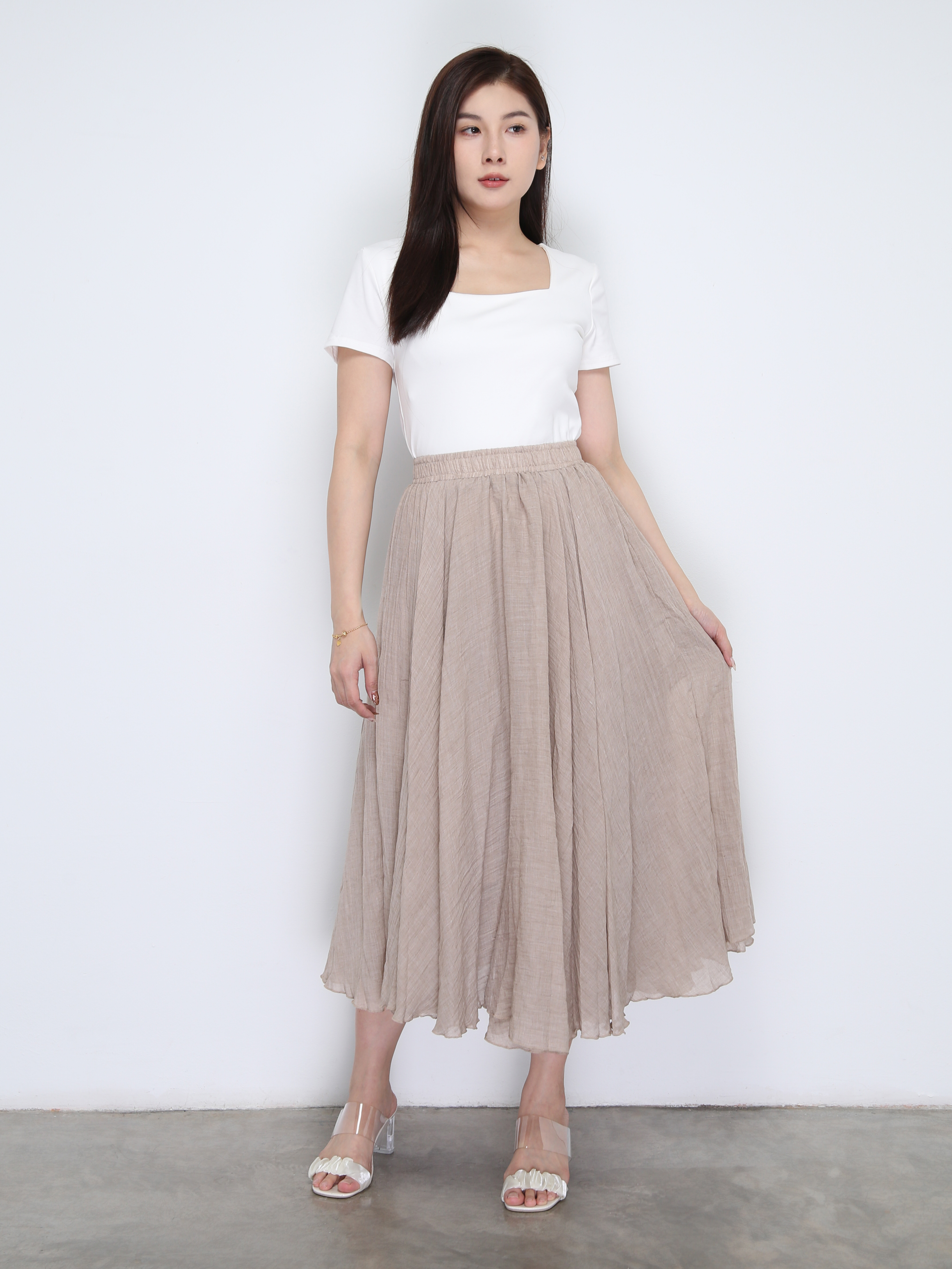 Layered Pleated Long Skirt 37530