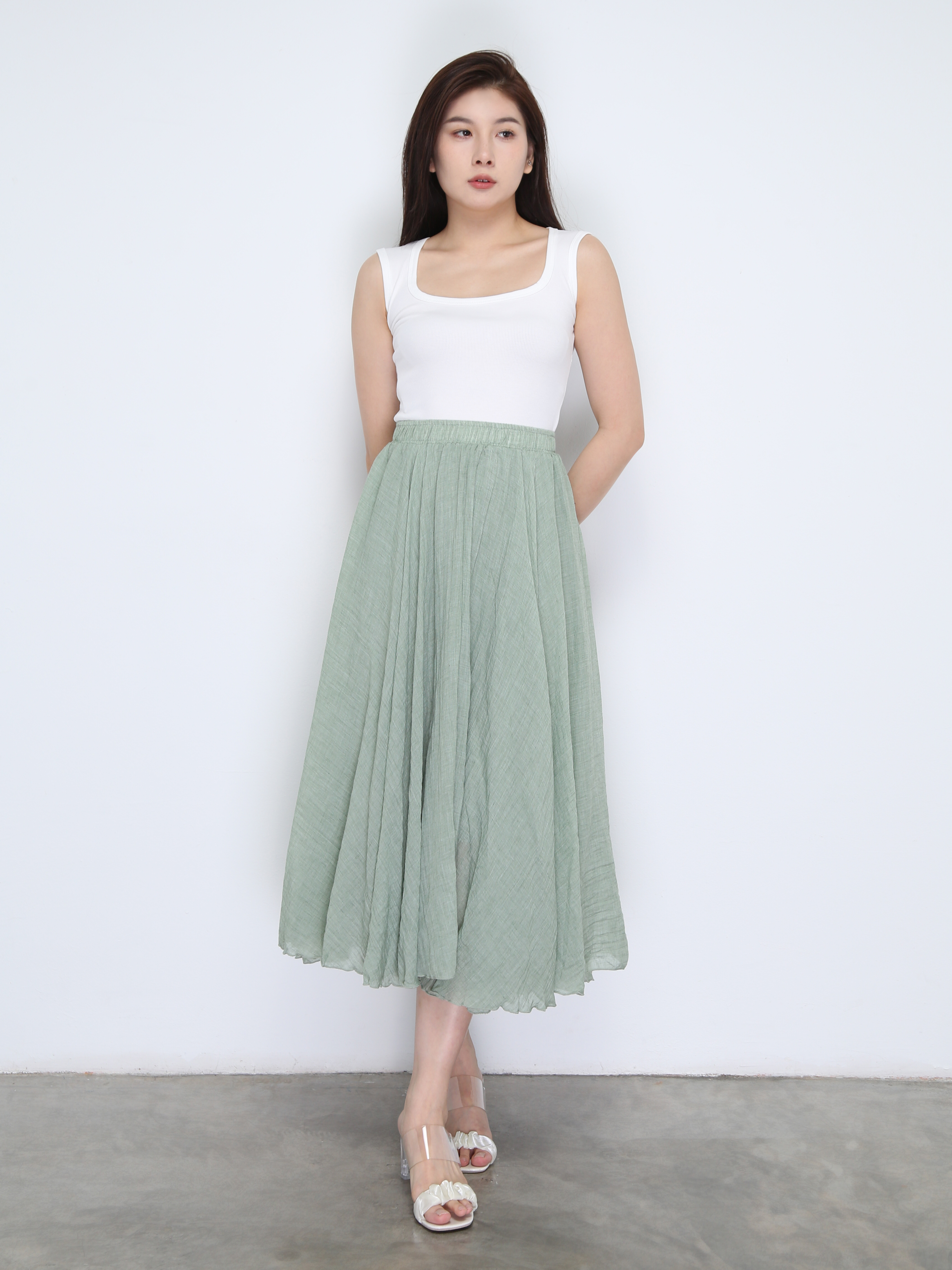 Layered Pleated Long Skirt 37530