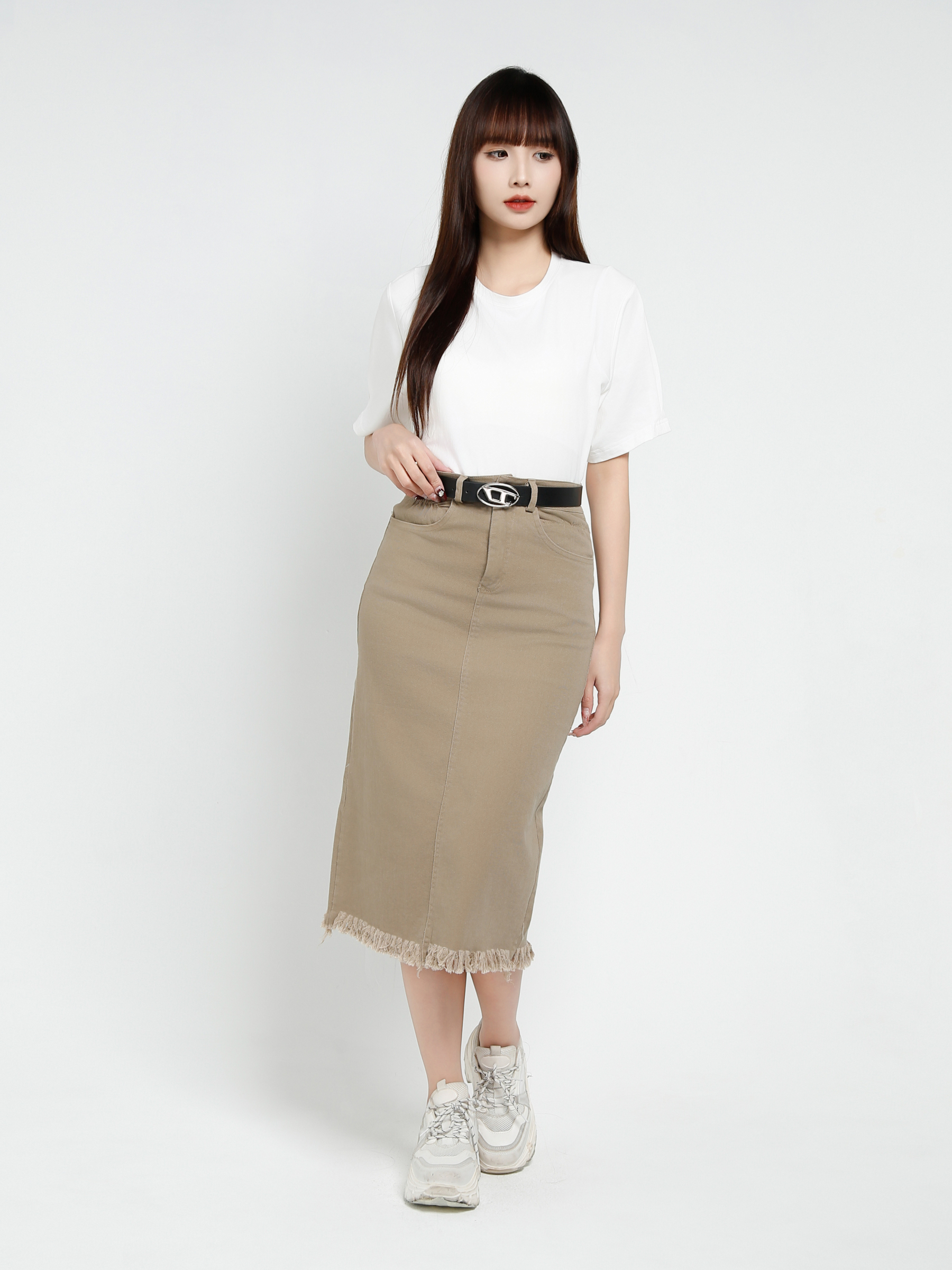 Denim Ripped With Belt Skirt 37554