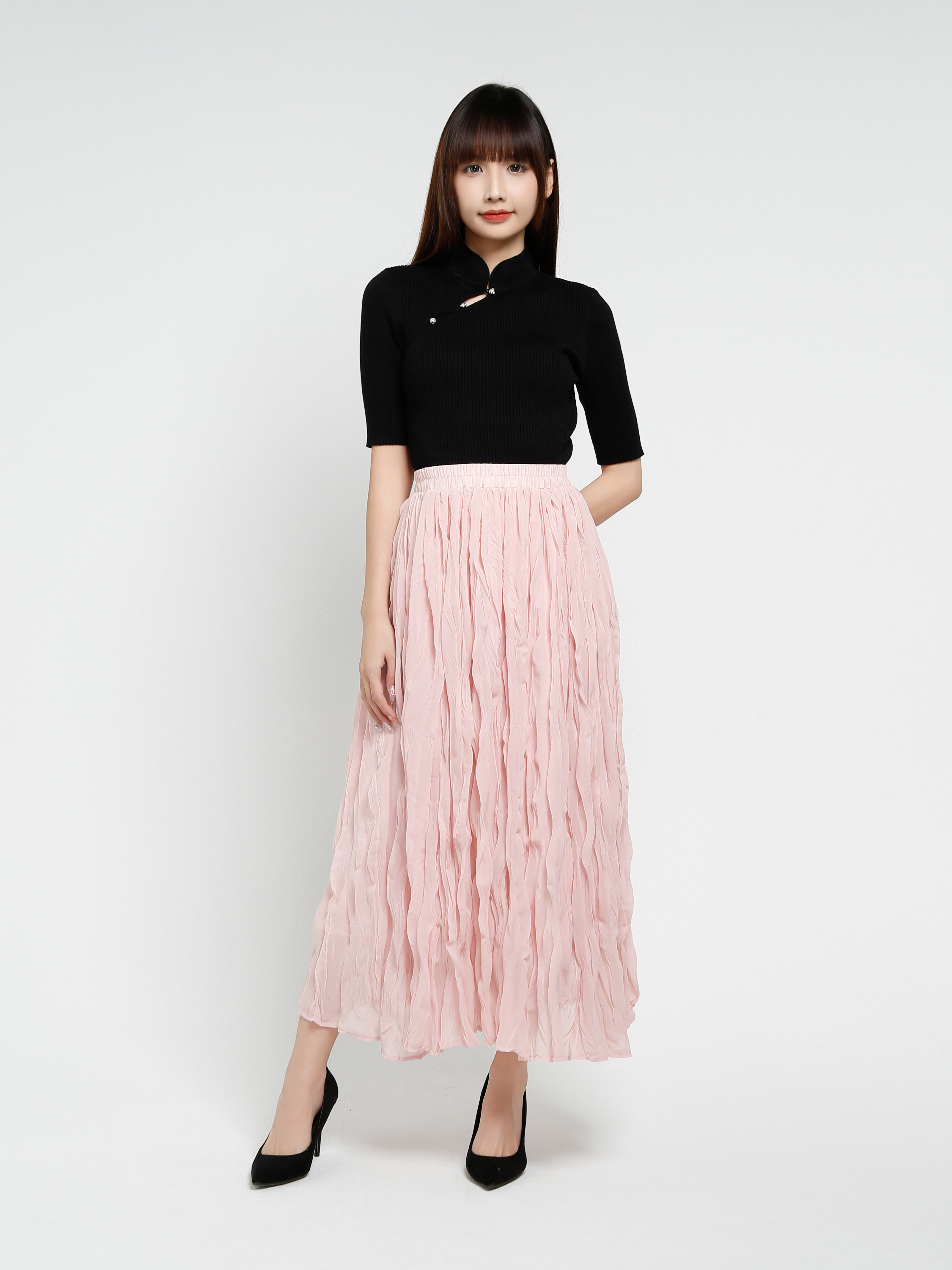 Elastic Waist Fluffy Long Skirt 37520