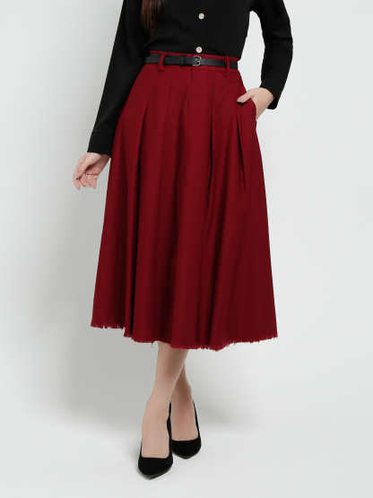 High Waist Pleated Long Skirt With Belt 37662