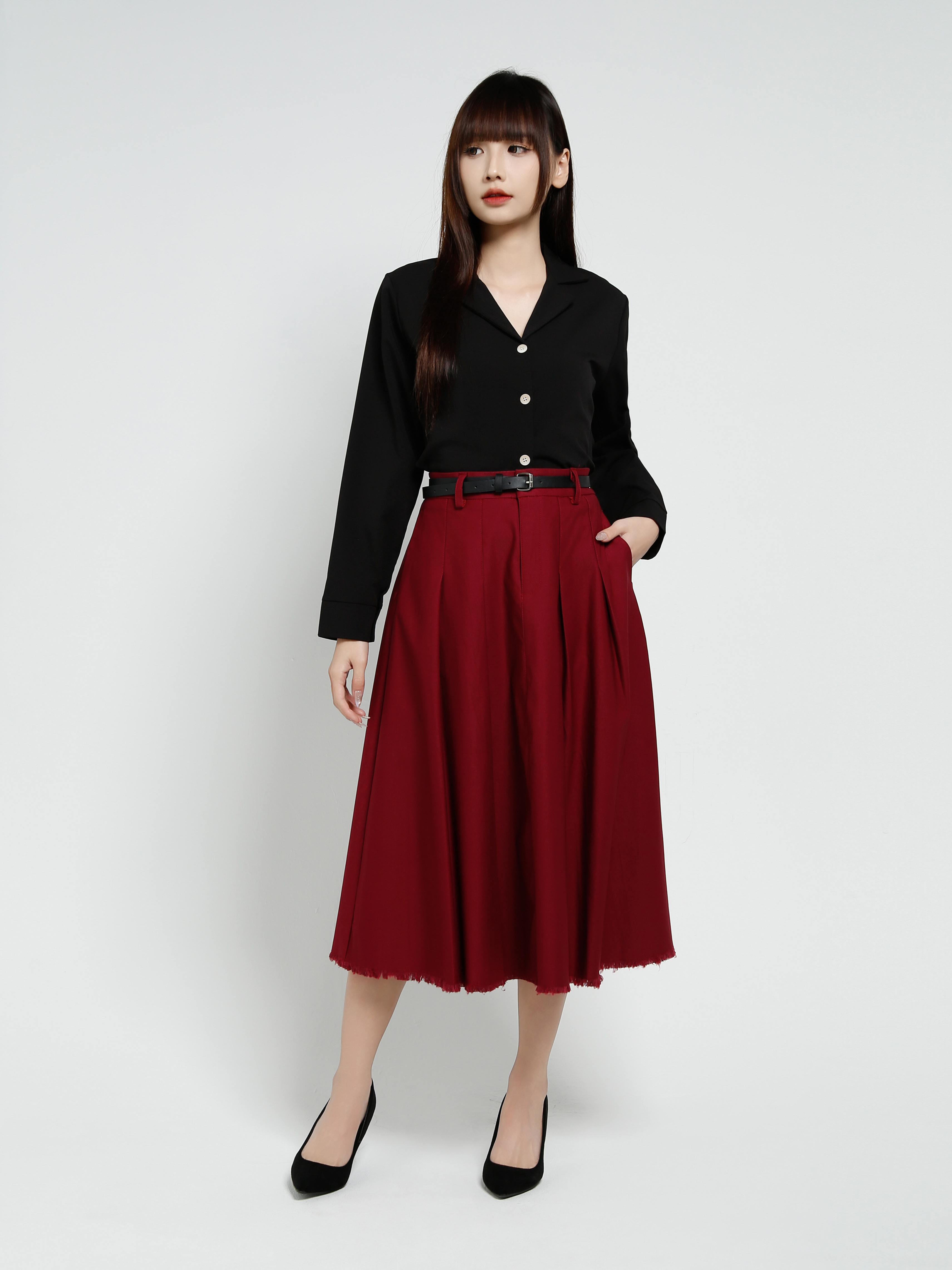 Front Button Long Sleeve Blouse 37597