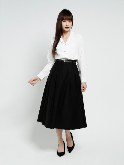 High Waist Pleated Long Skirt With Belt 37662