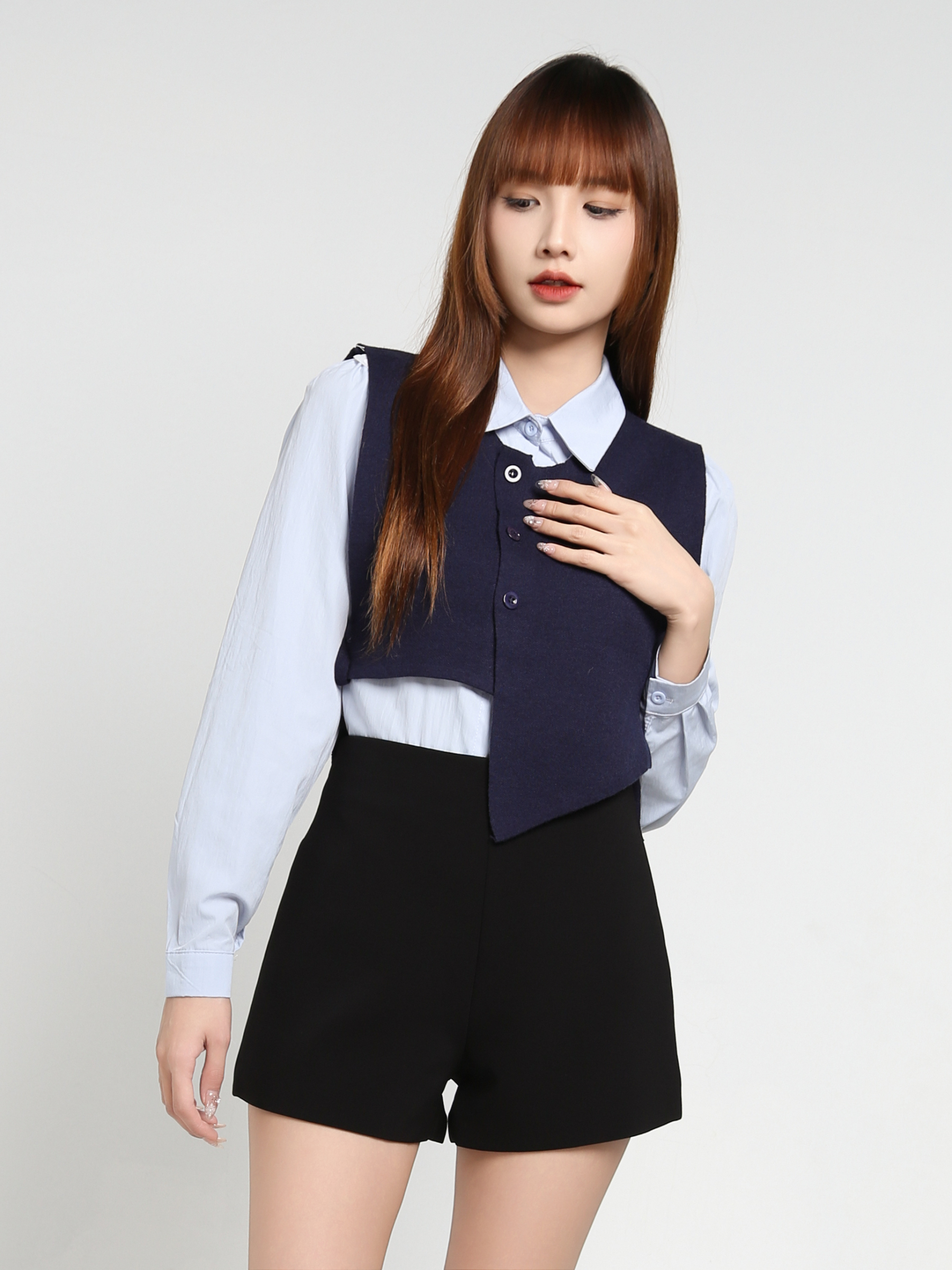 Long Sleeve Shirt With Knitted Outer Set 37643