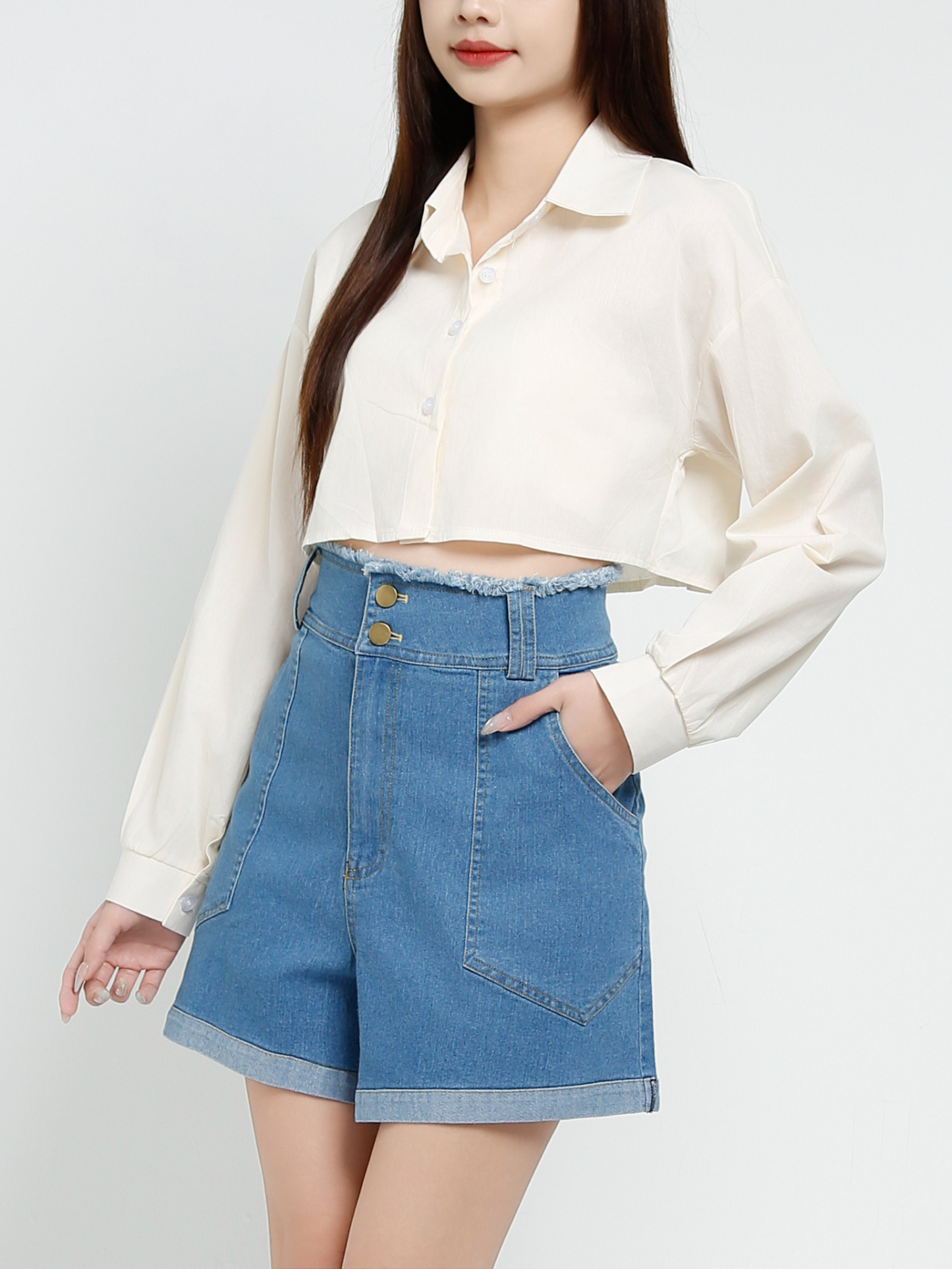 High Waist Denim Short Pants 37603