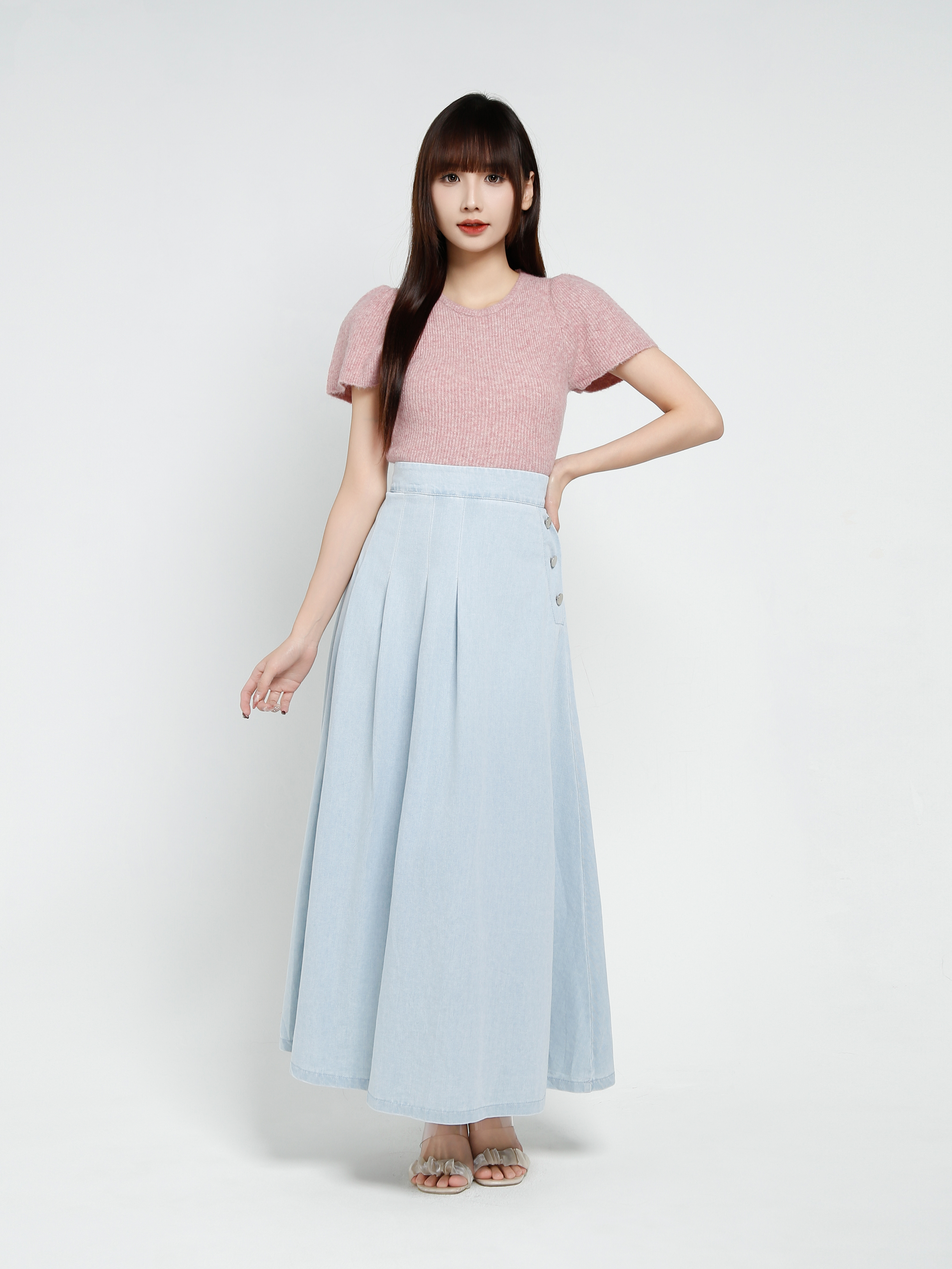 Back Zip Pleated Long Skirt 37458