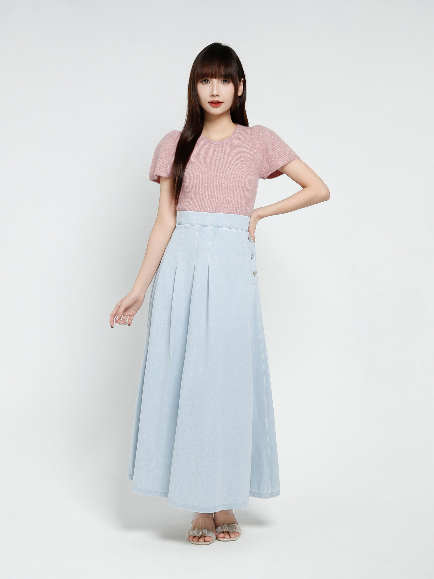 Back Zip Pleated Long Skirt 37458