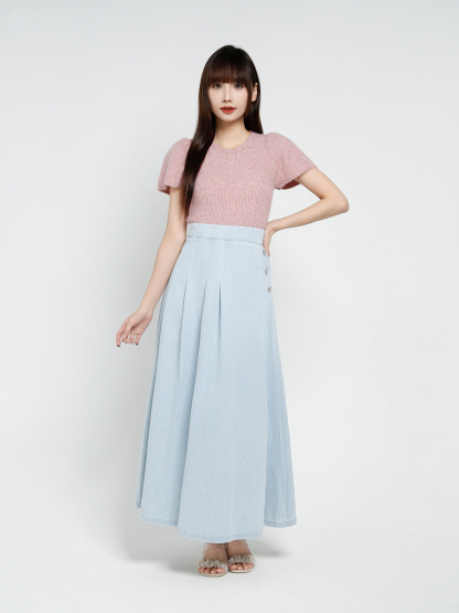 Back Zip Pleated Long Skirt 37458