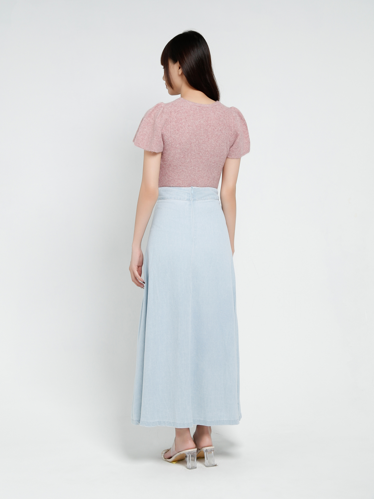 Back Zip Pleated Long Skirt 37458