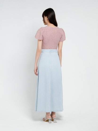 Back Zip Pleated Long Skirt 37458