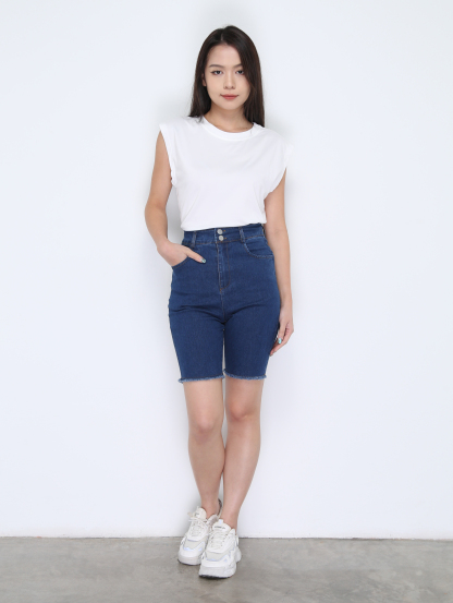 Denim High Waist Side Pocket Short Pant 37868