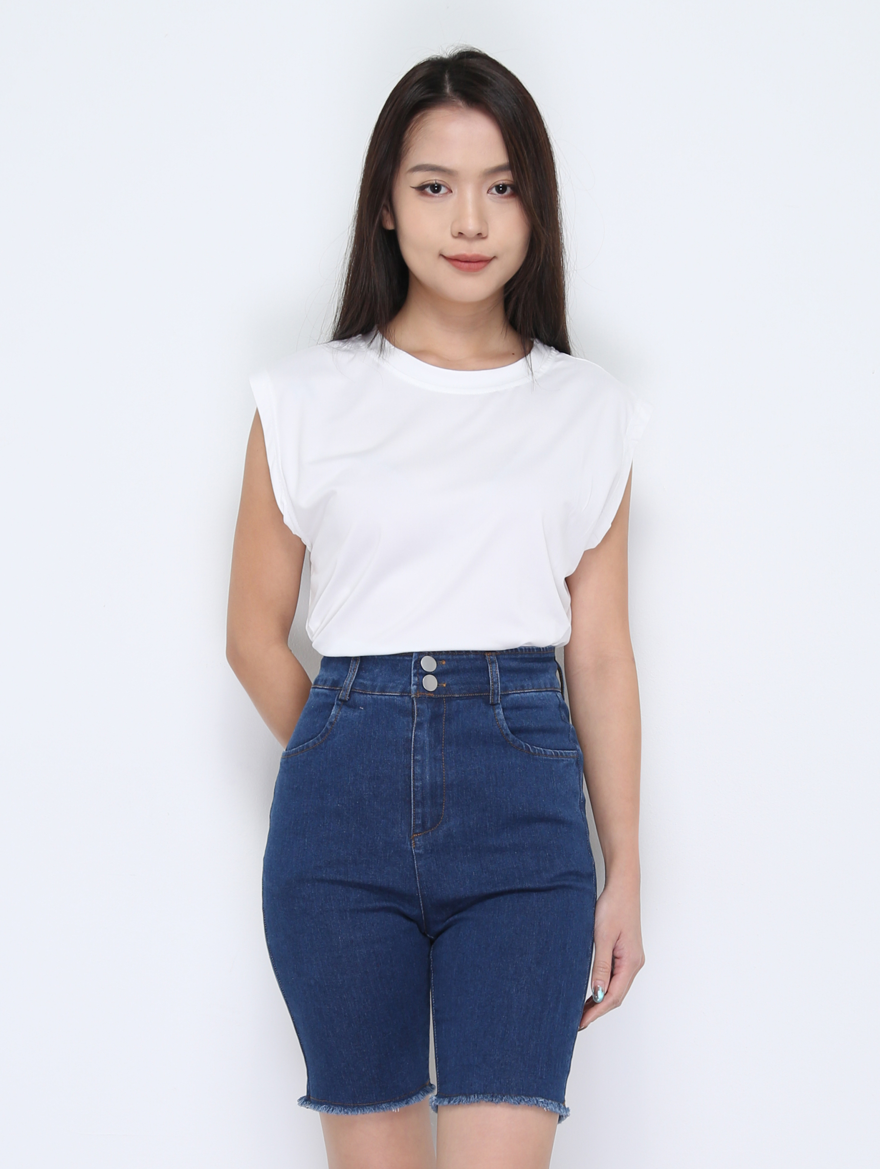 Denim High Waist Side Pocket Short Pant 37868
