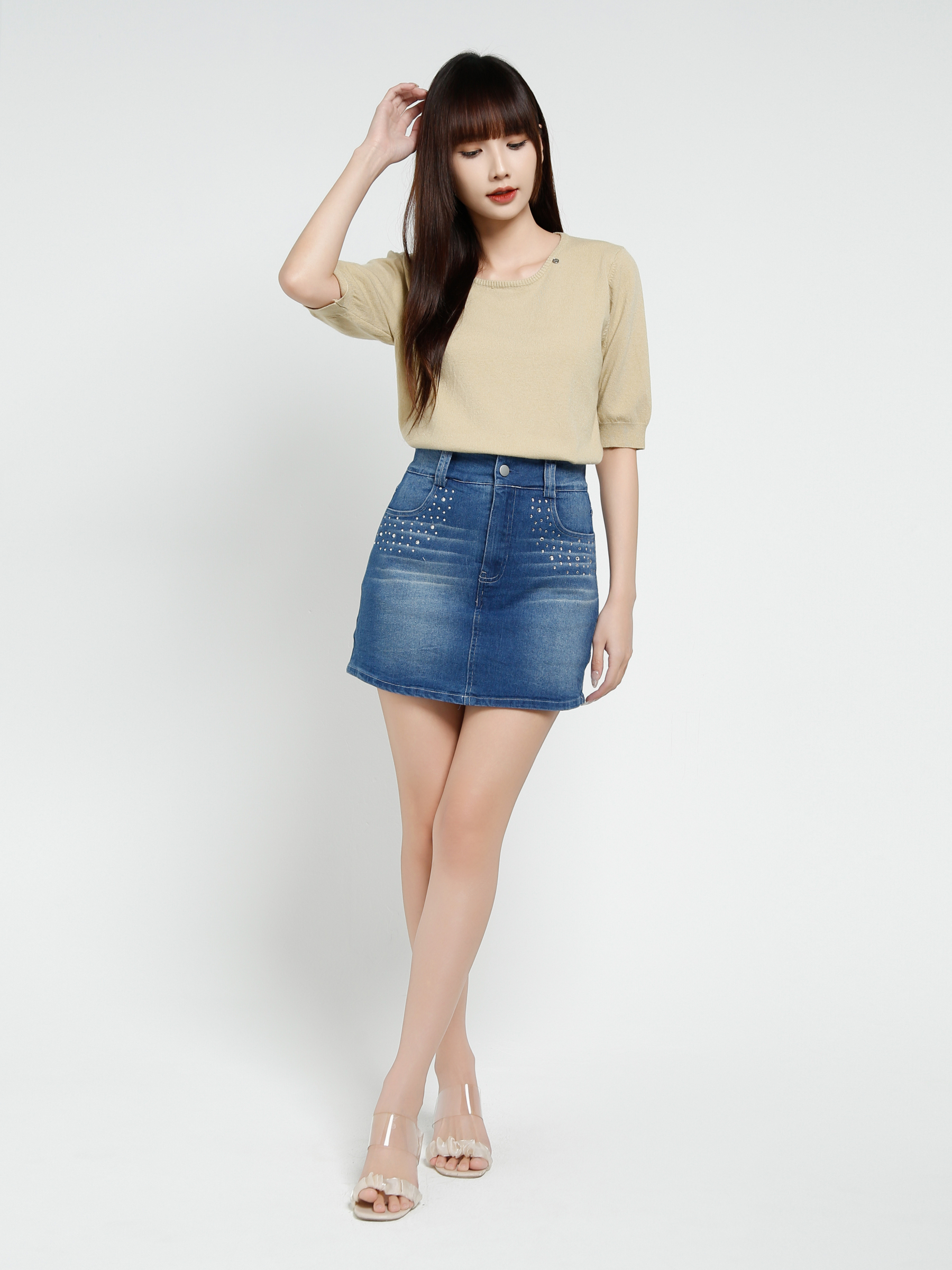 Denim High Waist Side Pocket Skirt Pant 37851