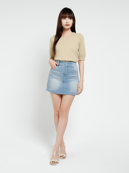 Denim High Waist Side Pocket Skirt Pant 37851