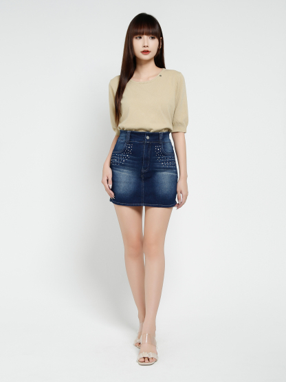 Denim High Waist Side Pocket Skirt Pant 37851