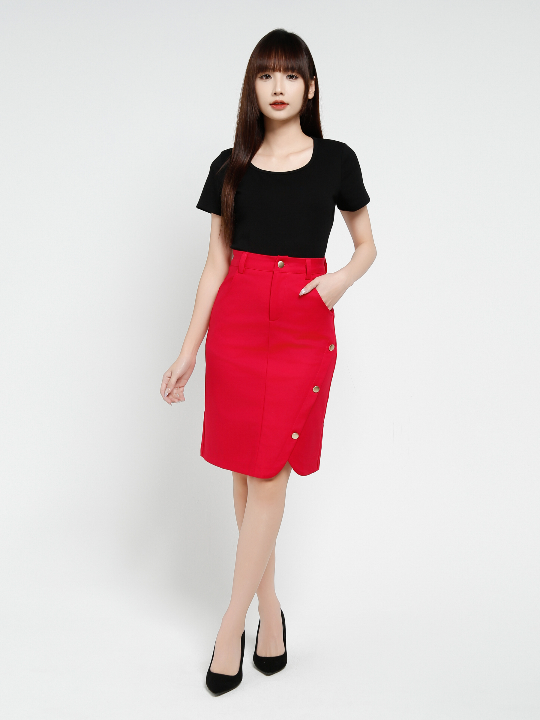 Side Decorative Button Skirt 37777