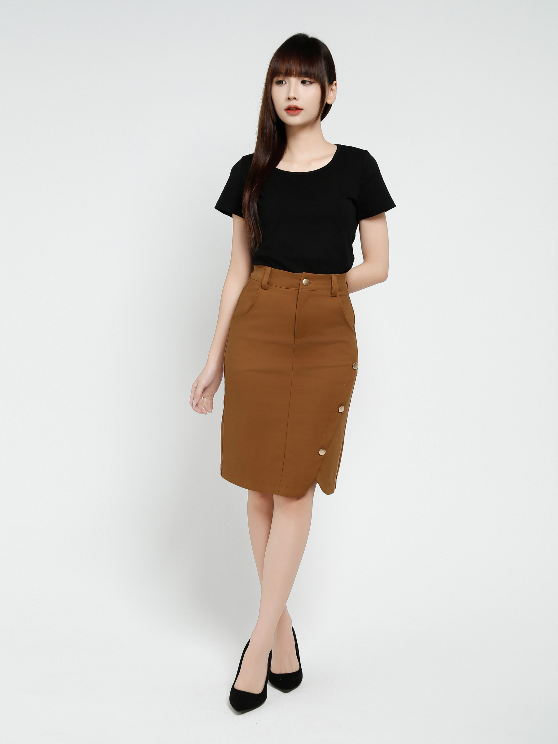 Side Decorative Button Skirt 37777